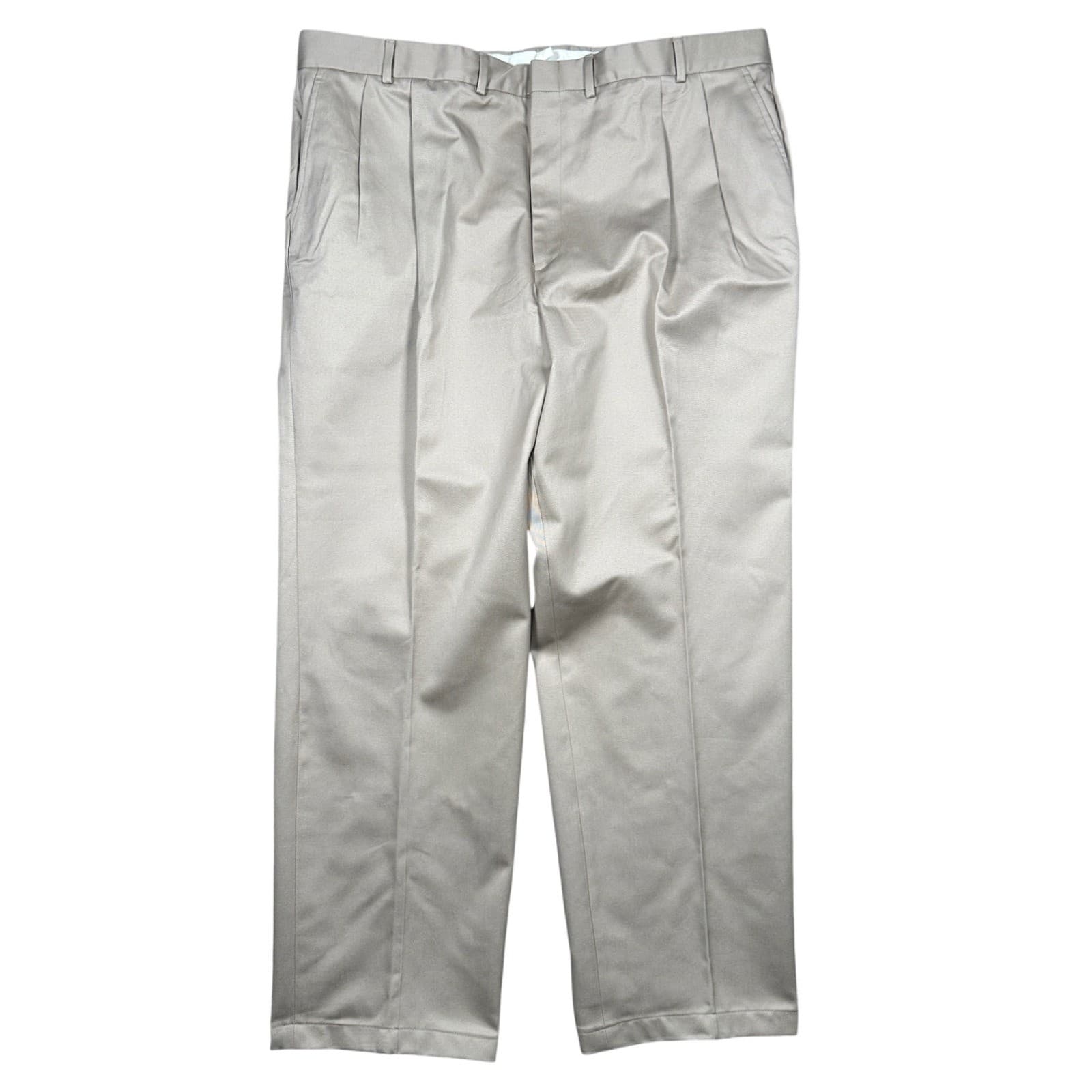 Lands' End Pleated Dress Pants Mens 44L Khaki Tan Excellent Straight Trousers