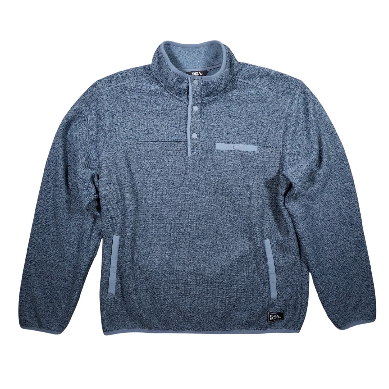 Eddie Bauer Fleece Pullover Mens XL Blue Excellent Snap Neck Sweater