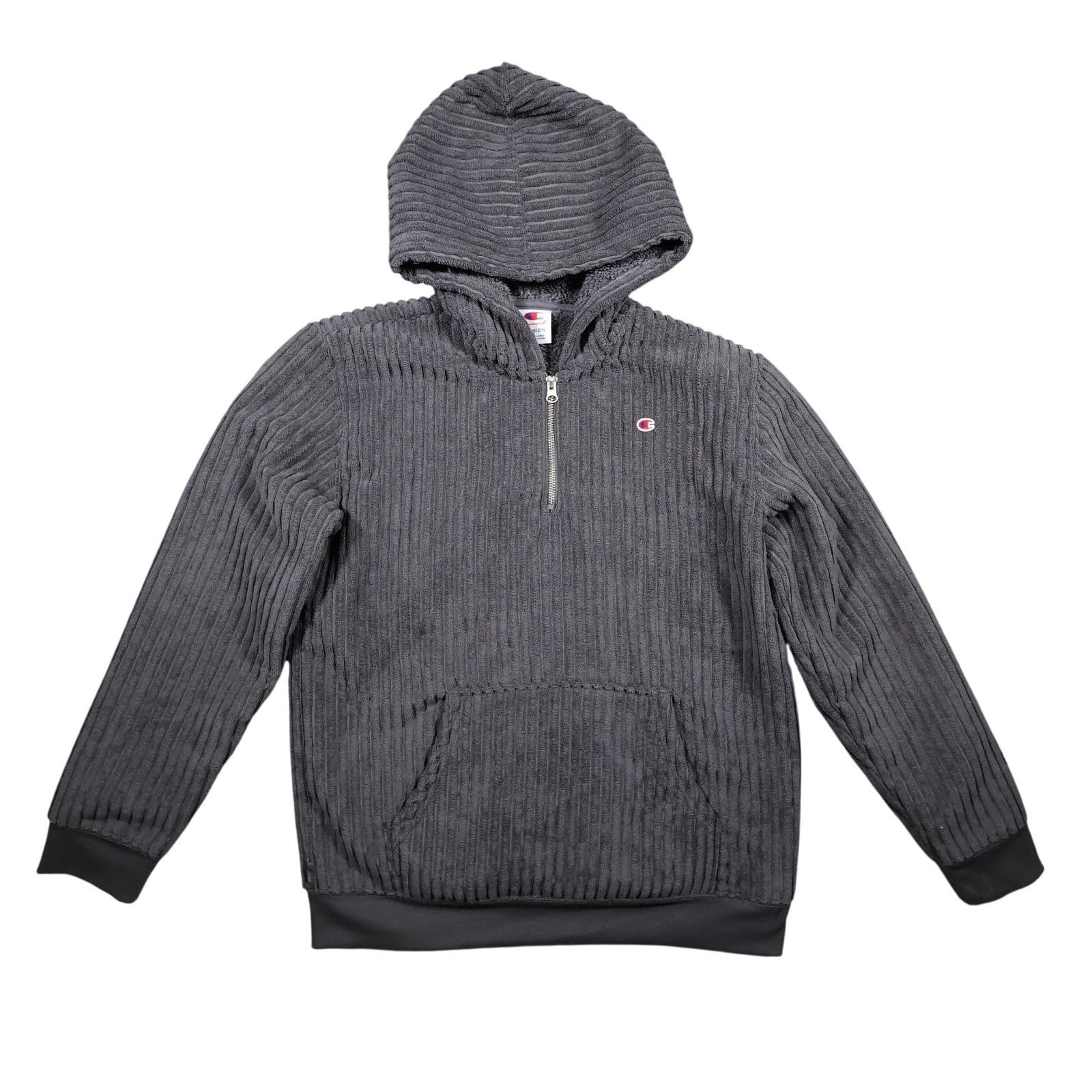 Champion Quarter Zip Hoodie Women XL Gray Corduroy Sherpa Lined Pullover