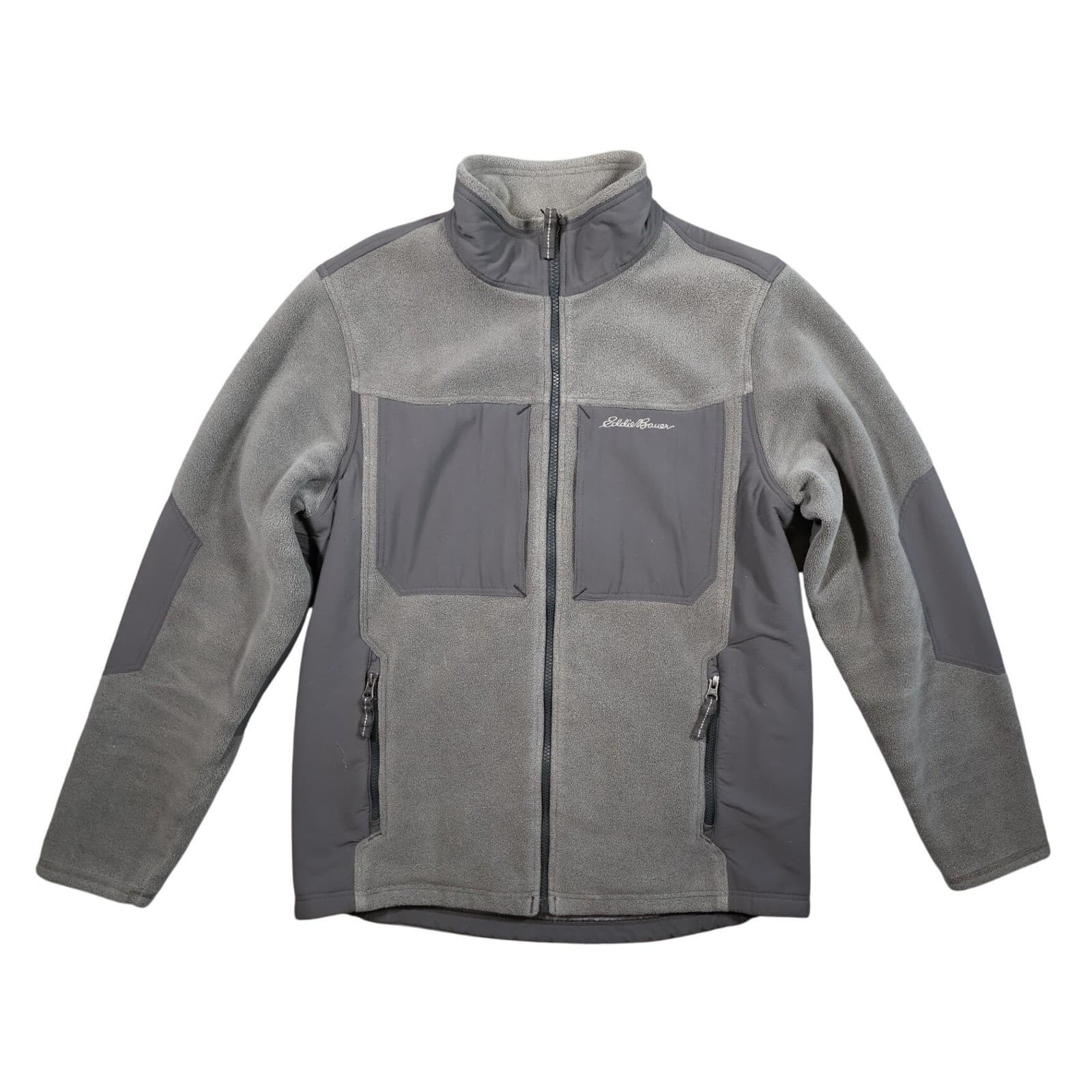 Eddie Bauer Full Zip Fleece Jacket Mens Medium Grey Excellent Outdoor Hiking