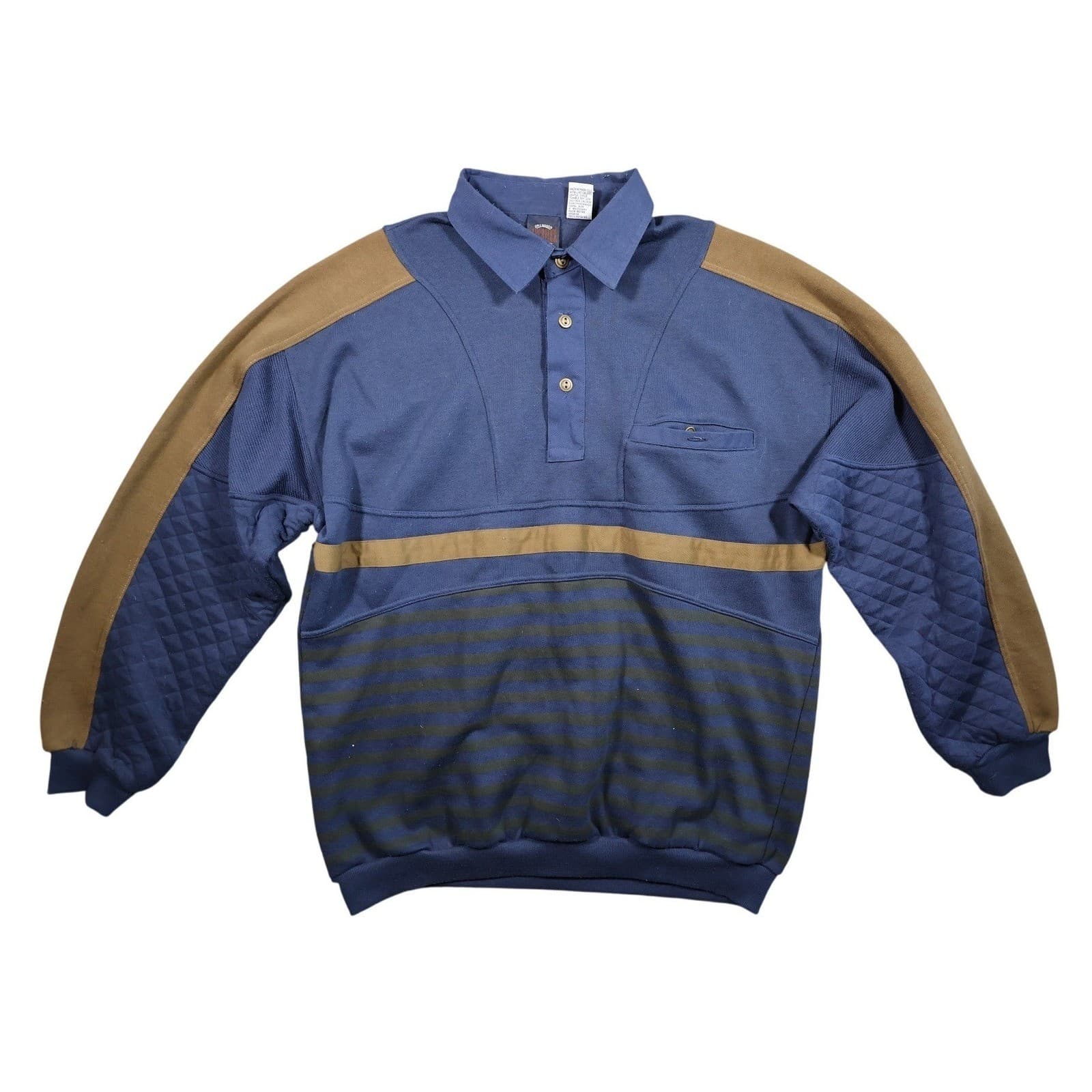 Saugatuck Pullover Mens XL Blue Excellent Vintage Quilted Striped