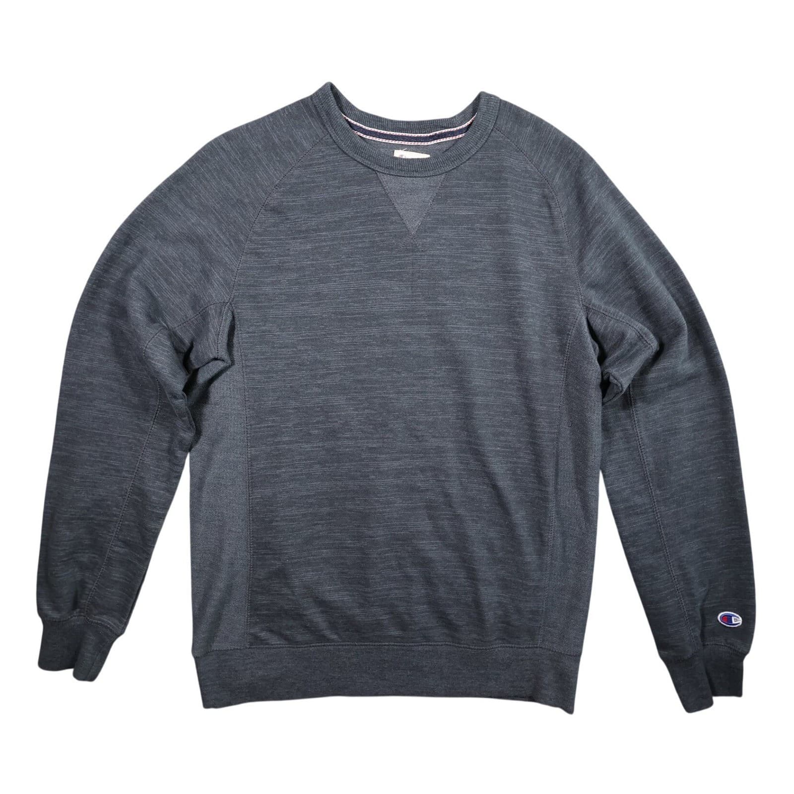 Champion Sweatshirt Men Medium Gray Excellent Raglan Crewneck Pullover Ribbed