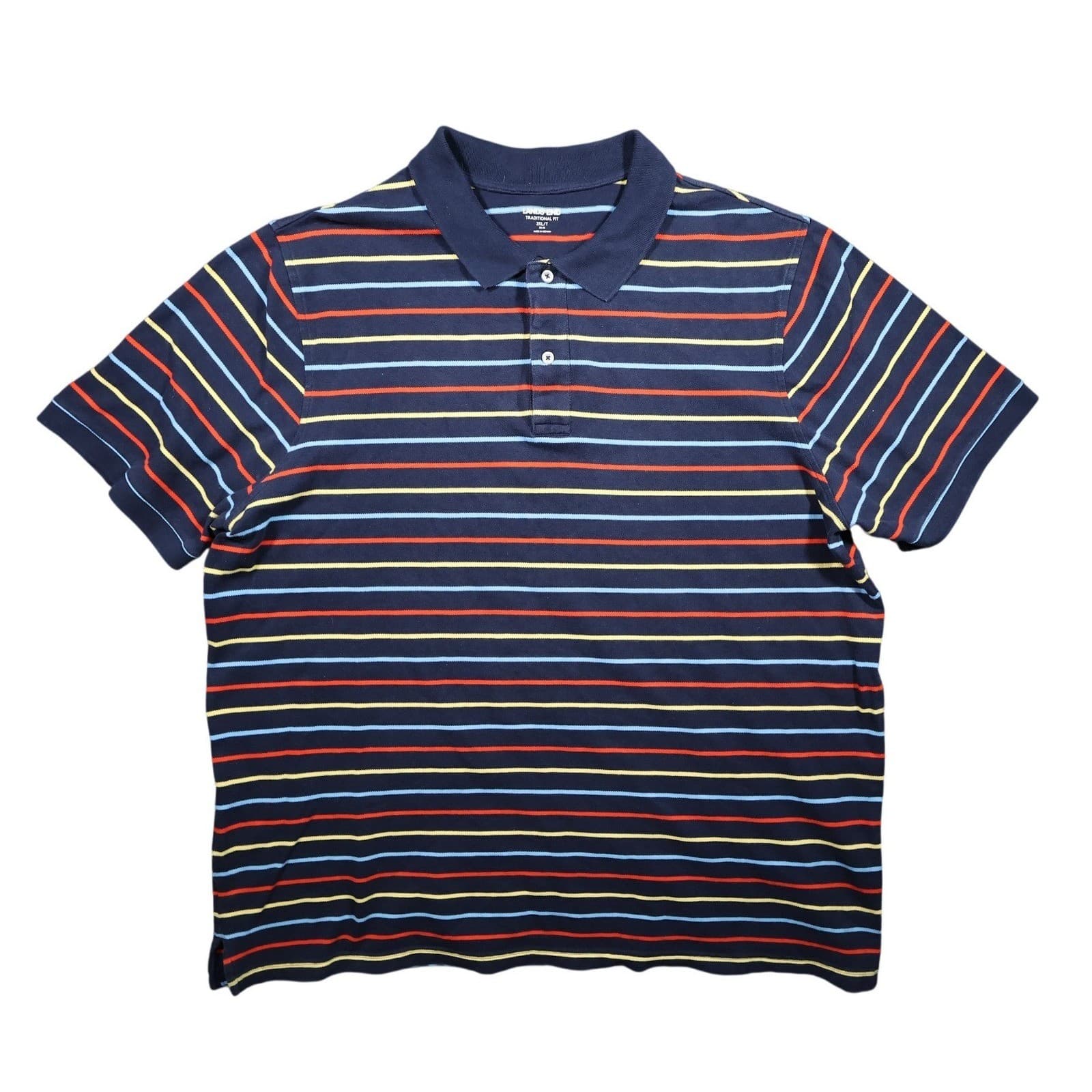 Lands End Polo Shirt Mens 2XL/T Navy Blue Excellent Striped Traditional Fit