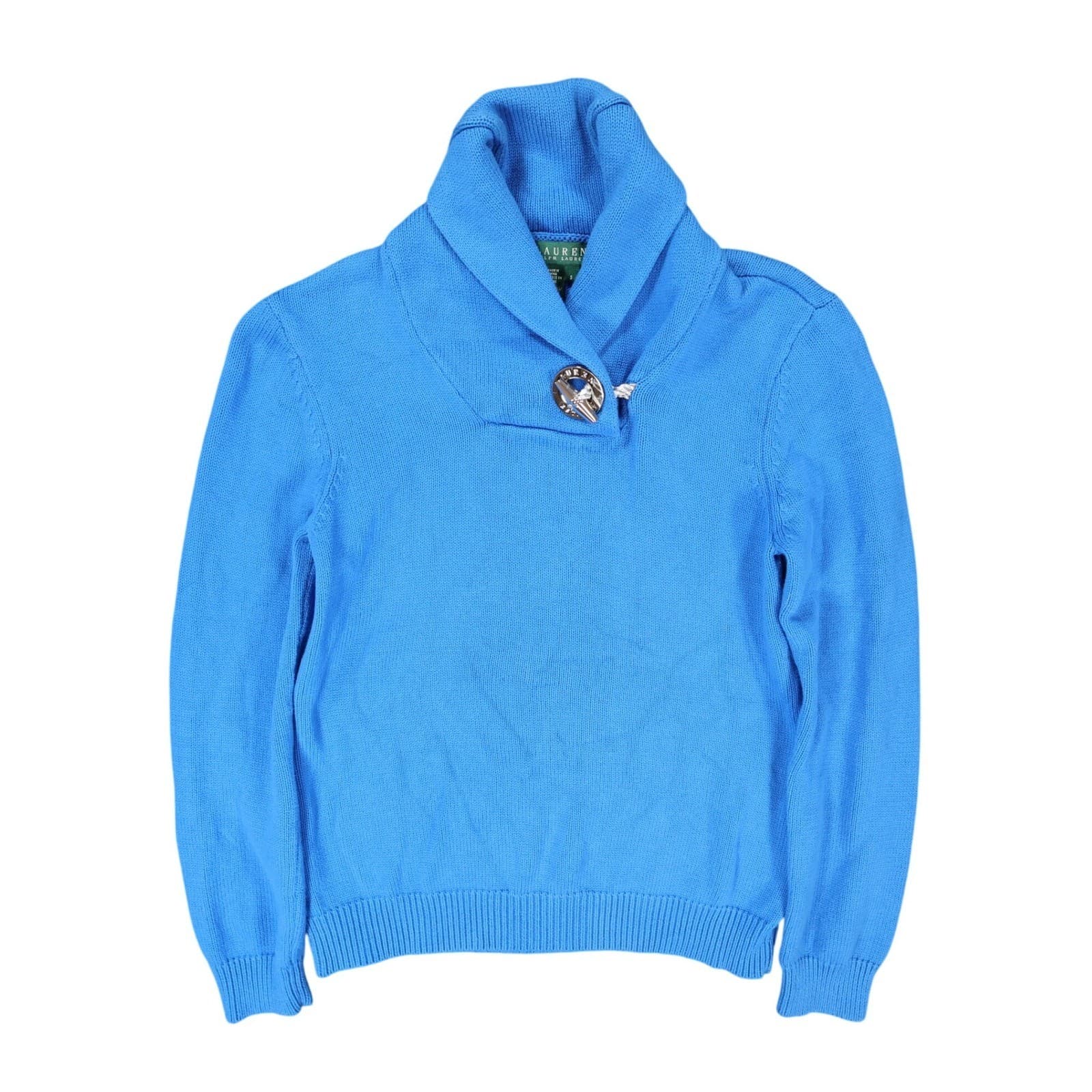 Lauren Ralph Lauren Sweater Womens S Blue Cotton Shawl Neck Toggle Pullover