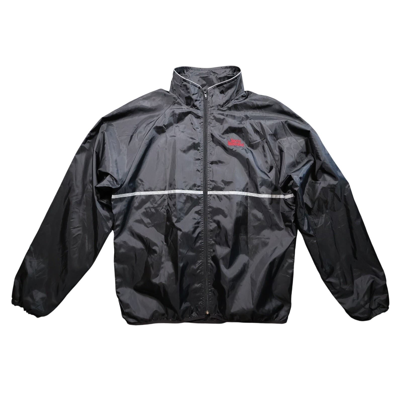 Sports Illustrated Windbreaker Mens XL Black Excellent Vintage Reflective Stripe