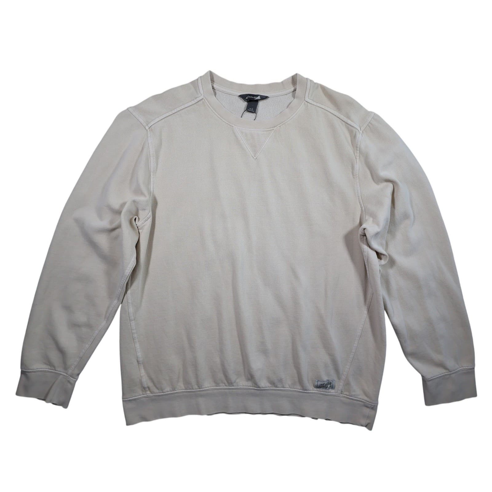 Eddie Bauer Sweatshirt Mens L Cream Excellent Vintage Crewneck Pullover Ribbed
