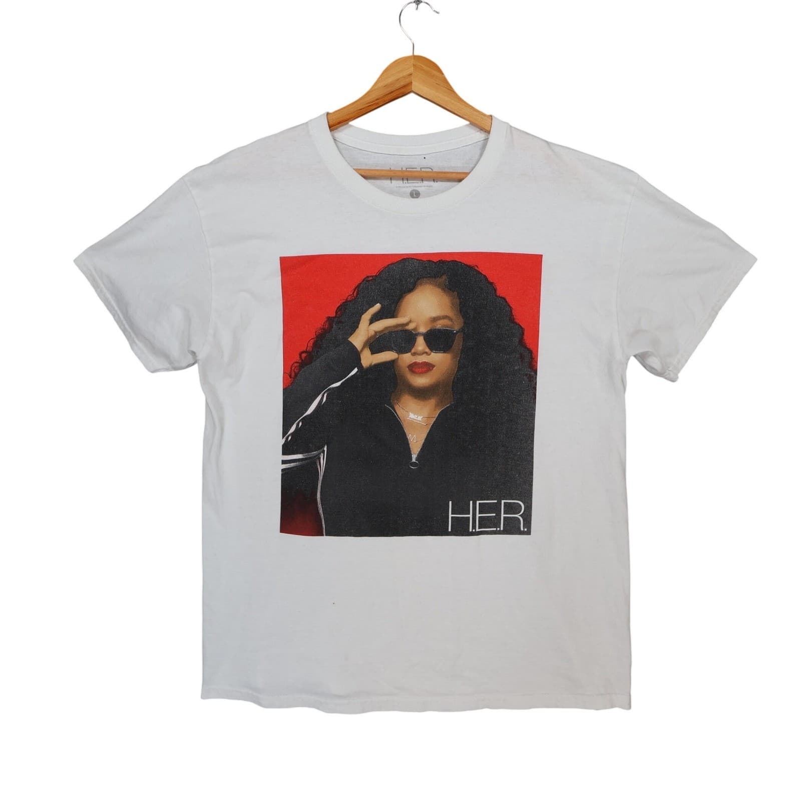 H.E.R. Graphic T-Shirt Unisex Large White Cotton Regular Fit R&B Artist Merch