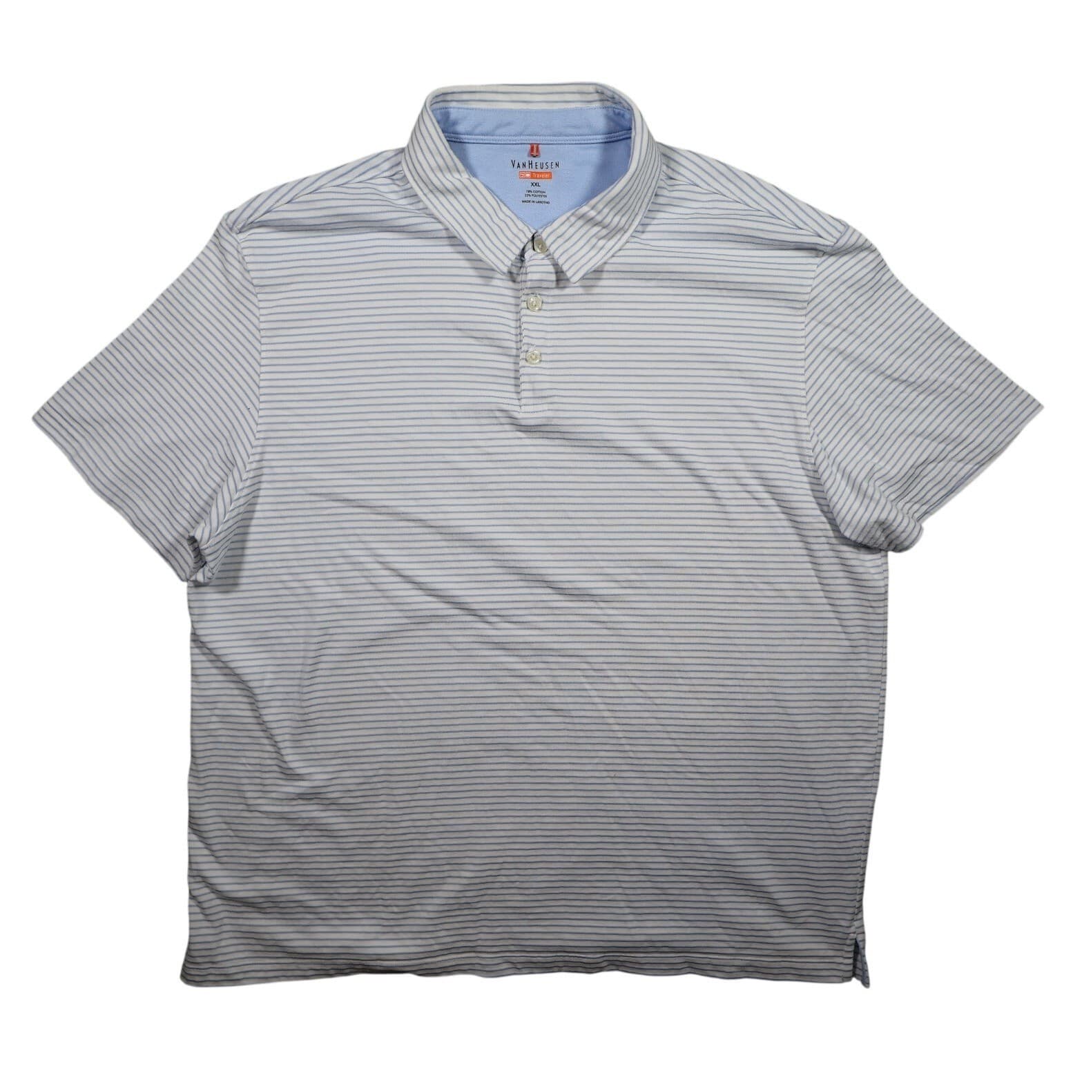 Van Heusen Polo Shirt Mens XXL Blue Excellent Striped Traveler Short Sleeve