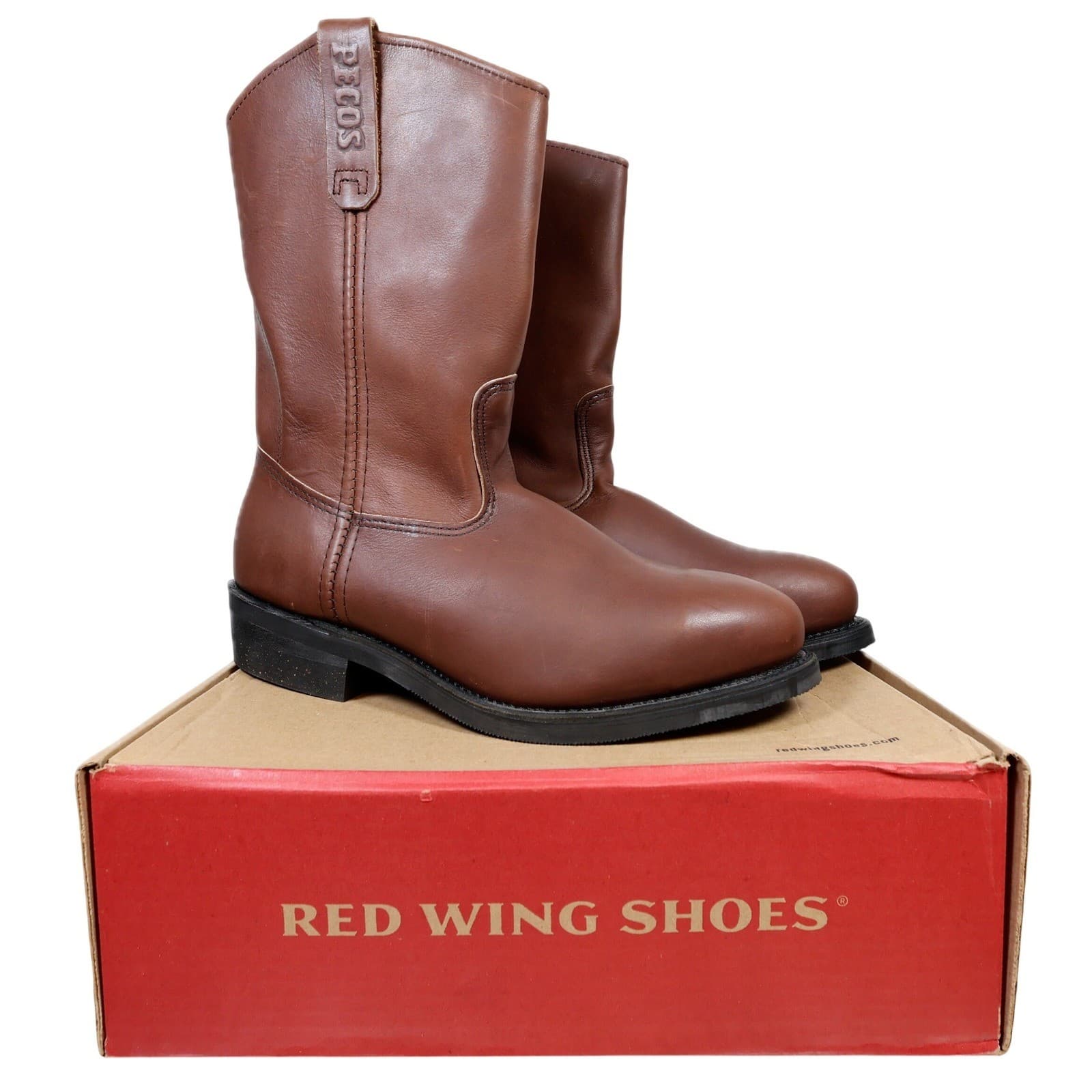 Red Wing Pecos Boots Mens 10.5 Brown Leather Pull On Safety Toe Work USA 2214