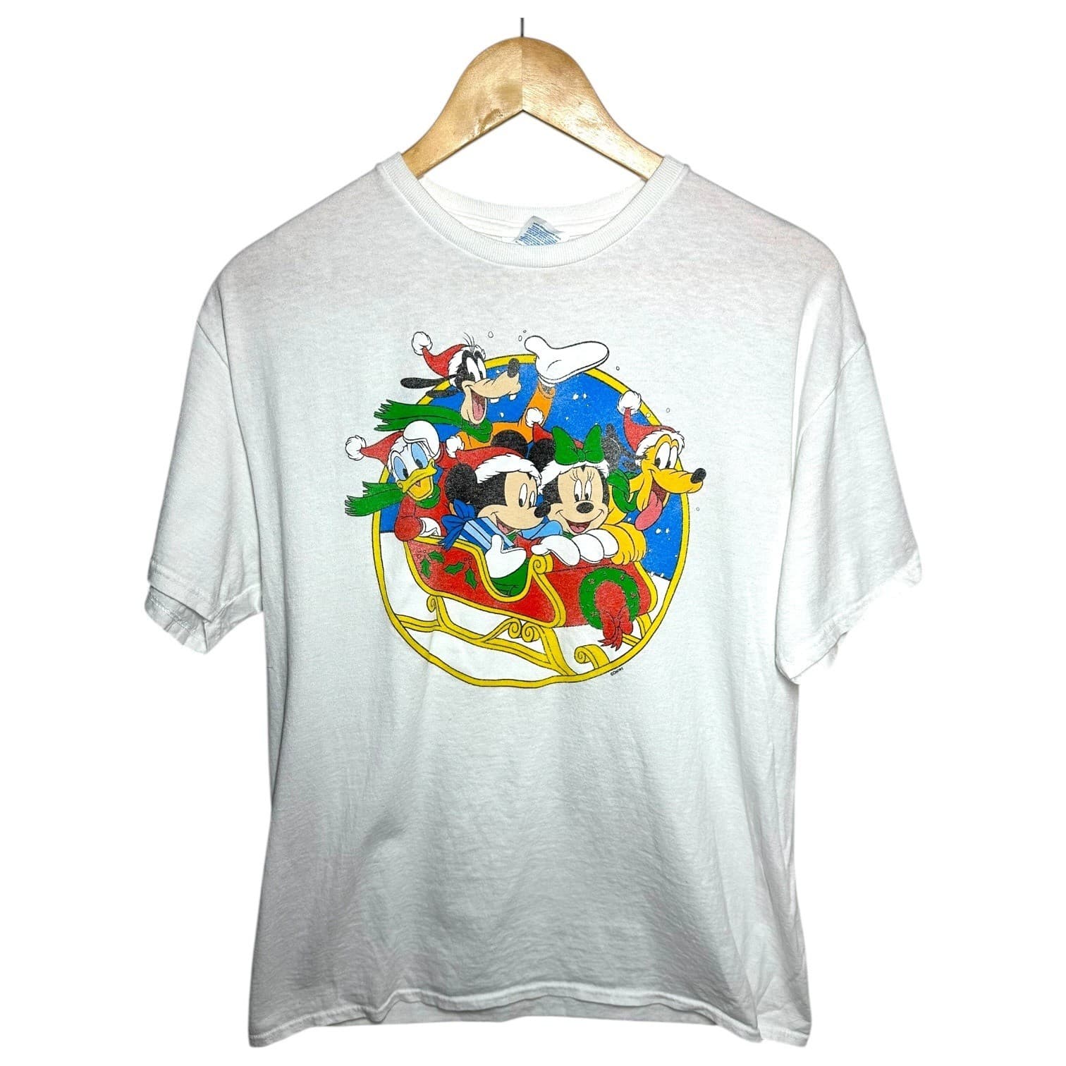 Disney Mickey Mouse Friends Sleigh Christmas Holiday T Shirt Men's Large White