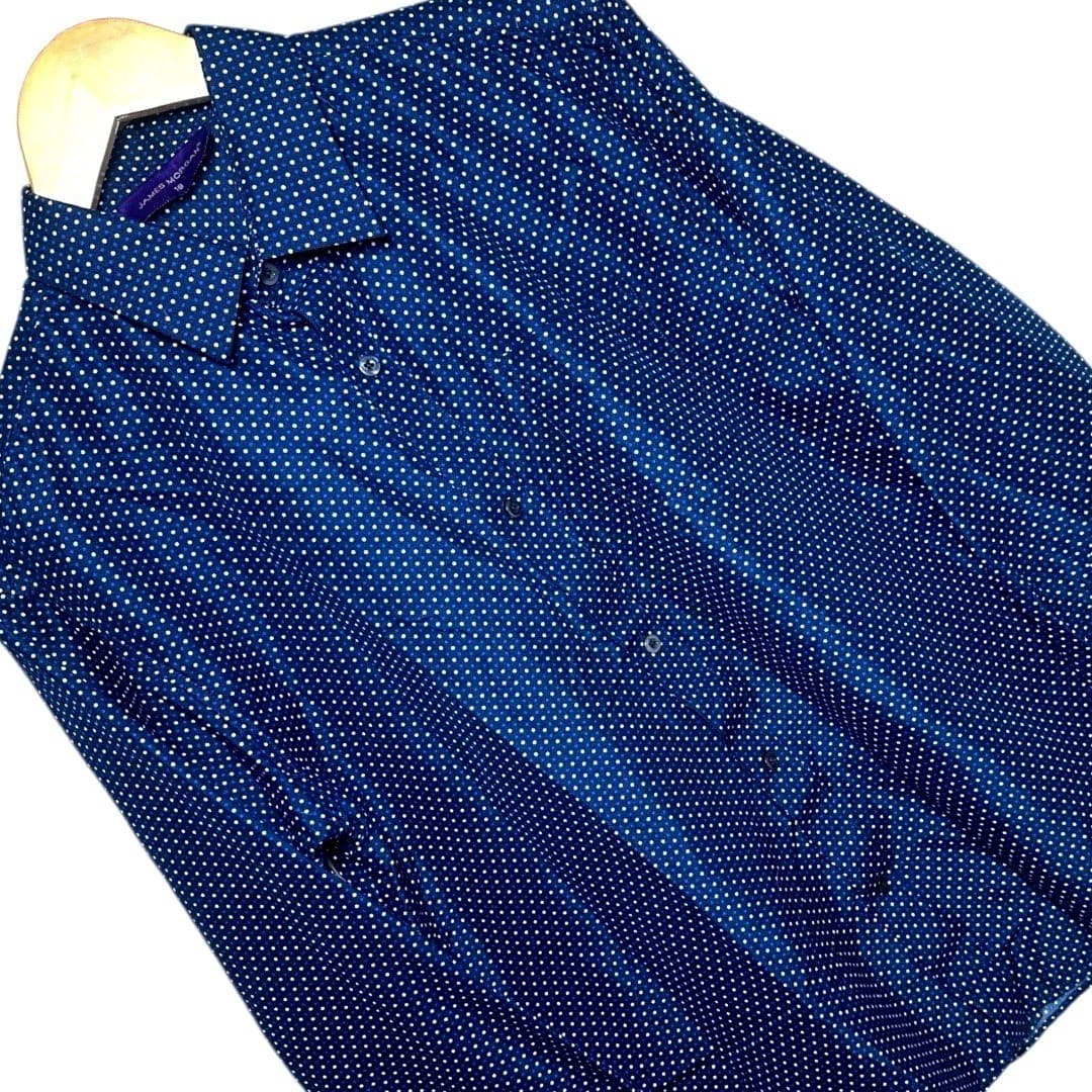 James Morgan Blue White Polka Dot Button Down Long Sleeve Shirt Size 18