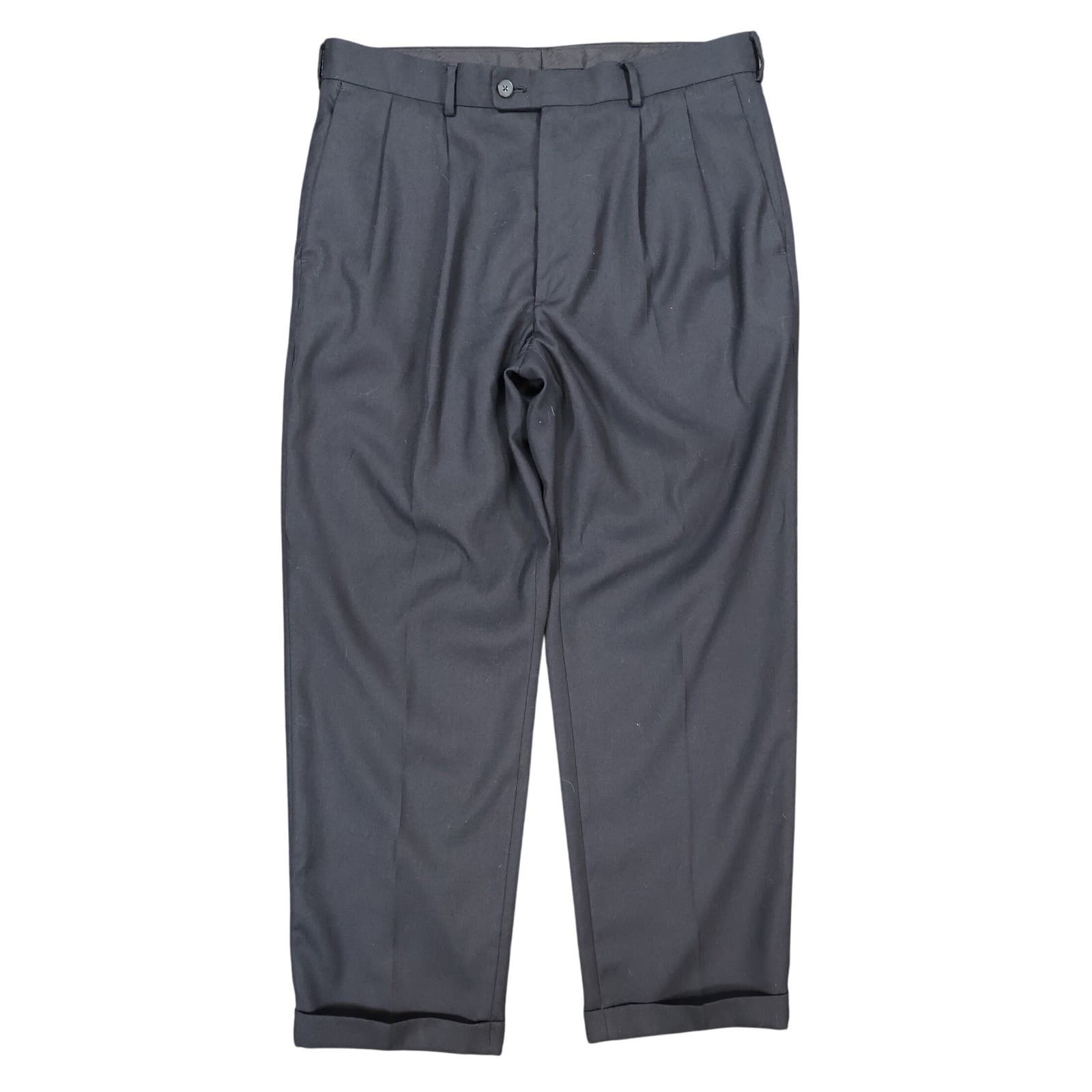 Axist Dress Pants Mens 36x30 Black Poly Rayon Pleated Cuffed Business Trousers