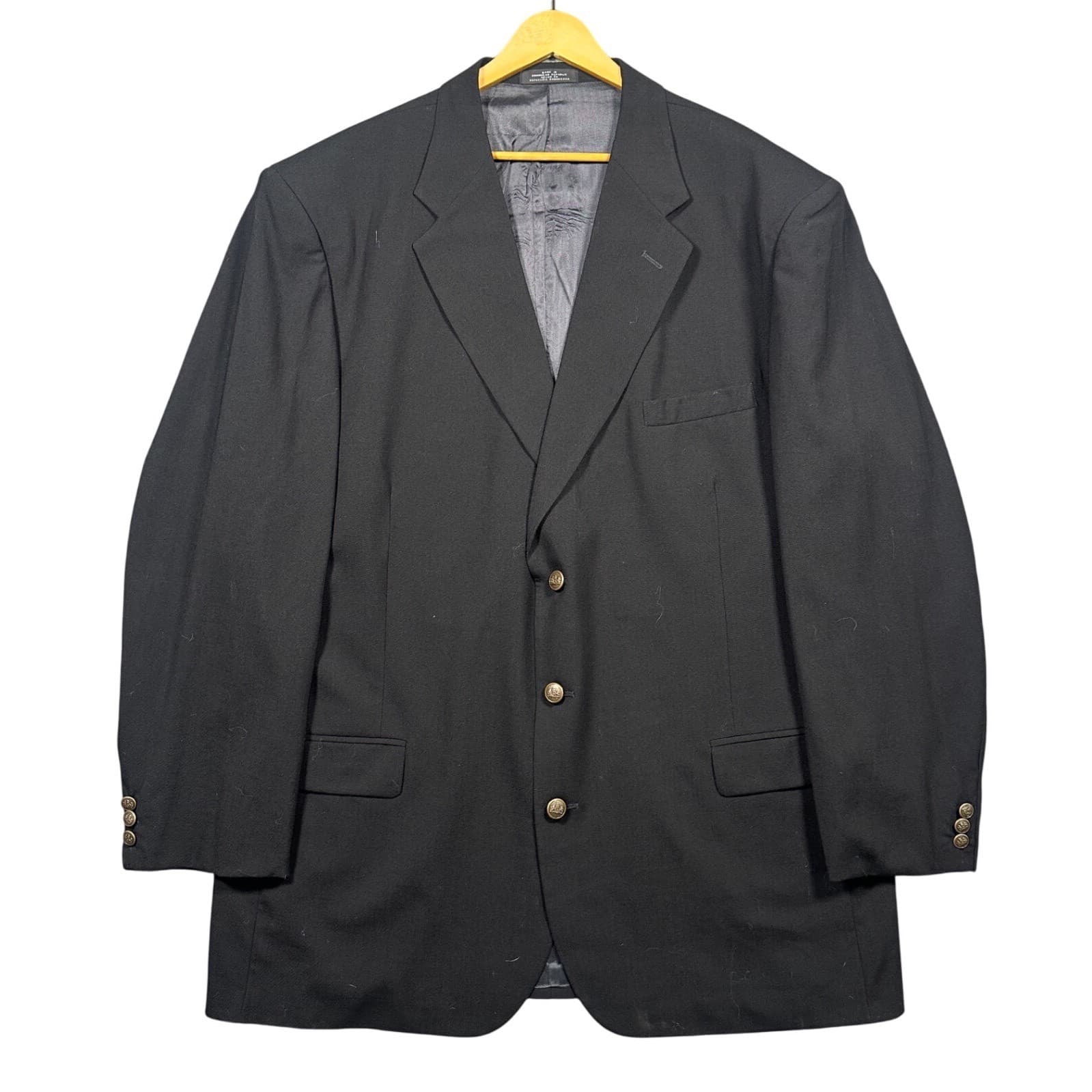 Stafford Traveler Plus Blazer Mens 48XL Black Worsted Wool 3-Button Gold Buttons