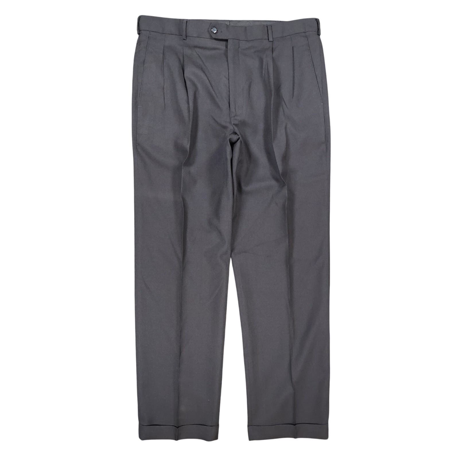Stafford Texture Trouser Mens 38x32 Black Polyester Classic Fit Pleated Cuffed