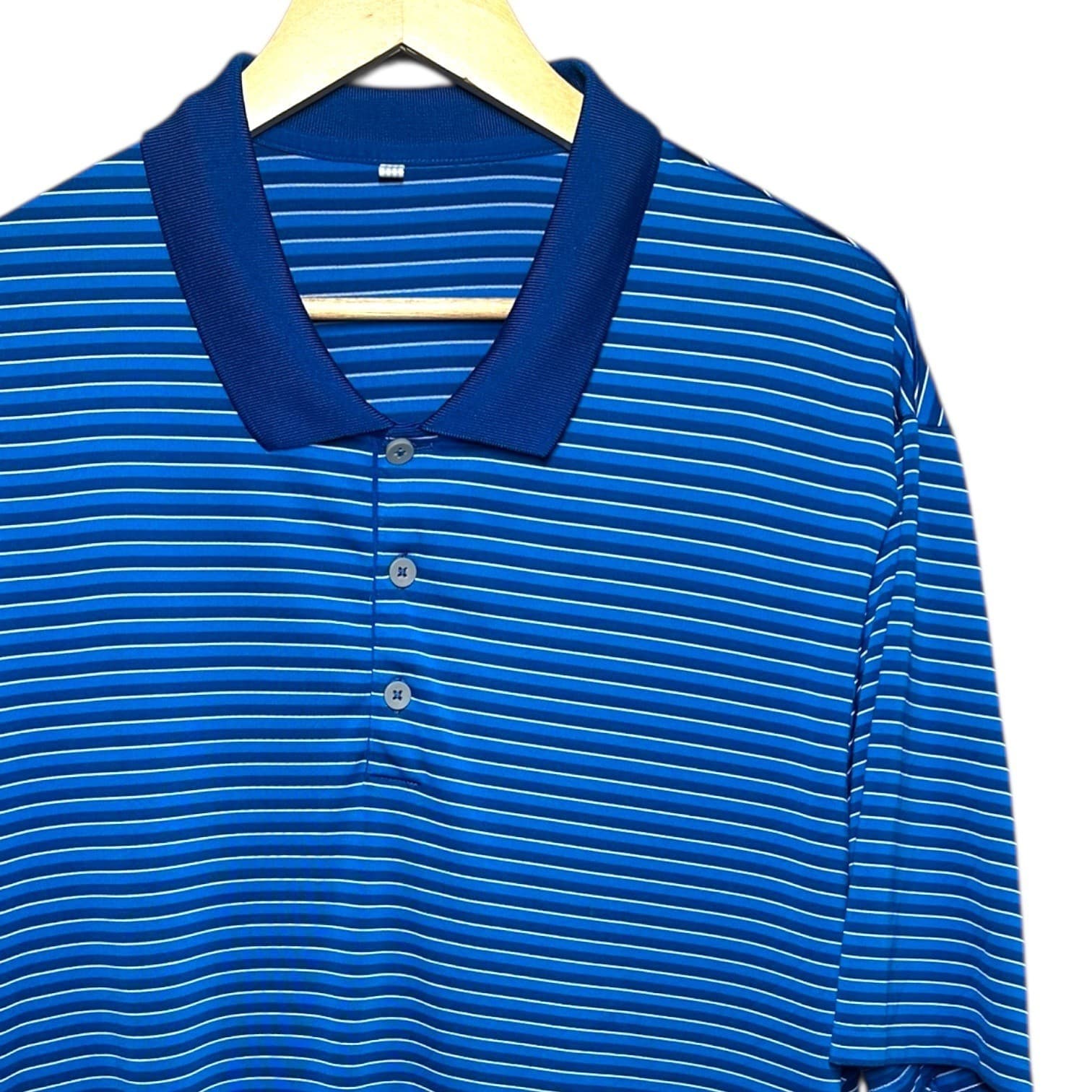 Adidas Men's XL Blue White Striped Short Sleeve Golf Polo Shirt Performance Top