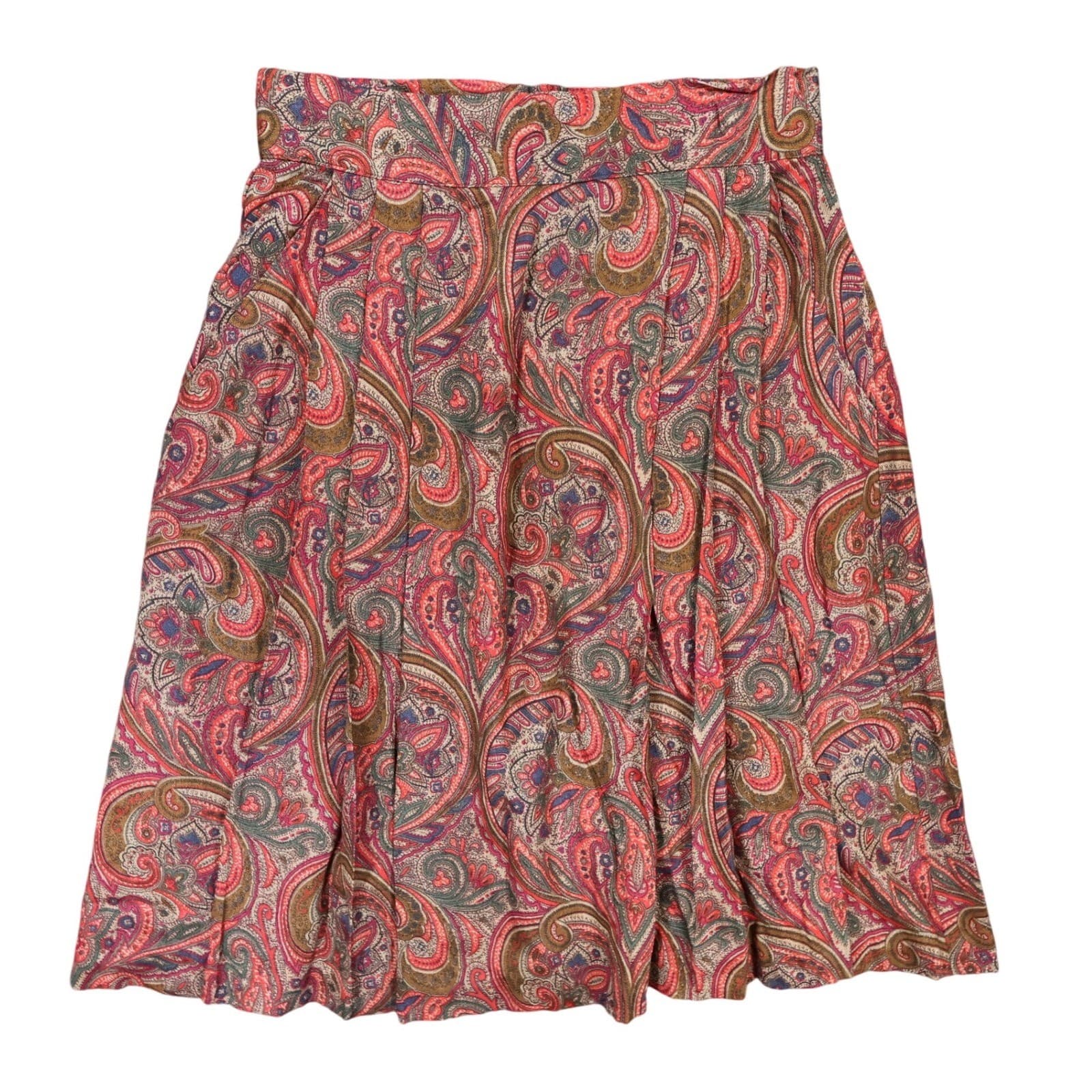 Diversity Skirt Womens 8 Petite Red Paisley Rayon Pleated A-Line Made in USA