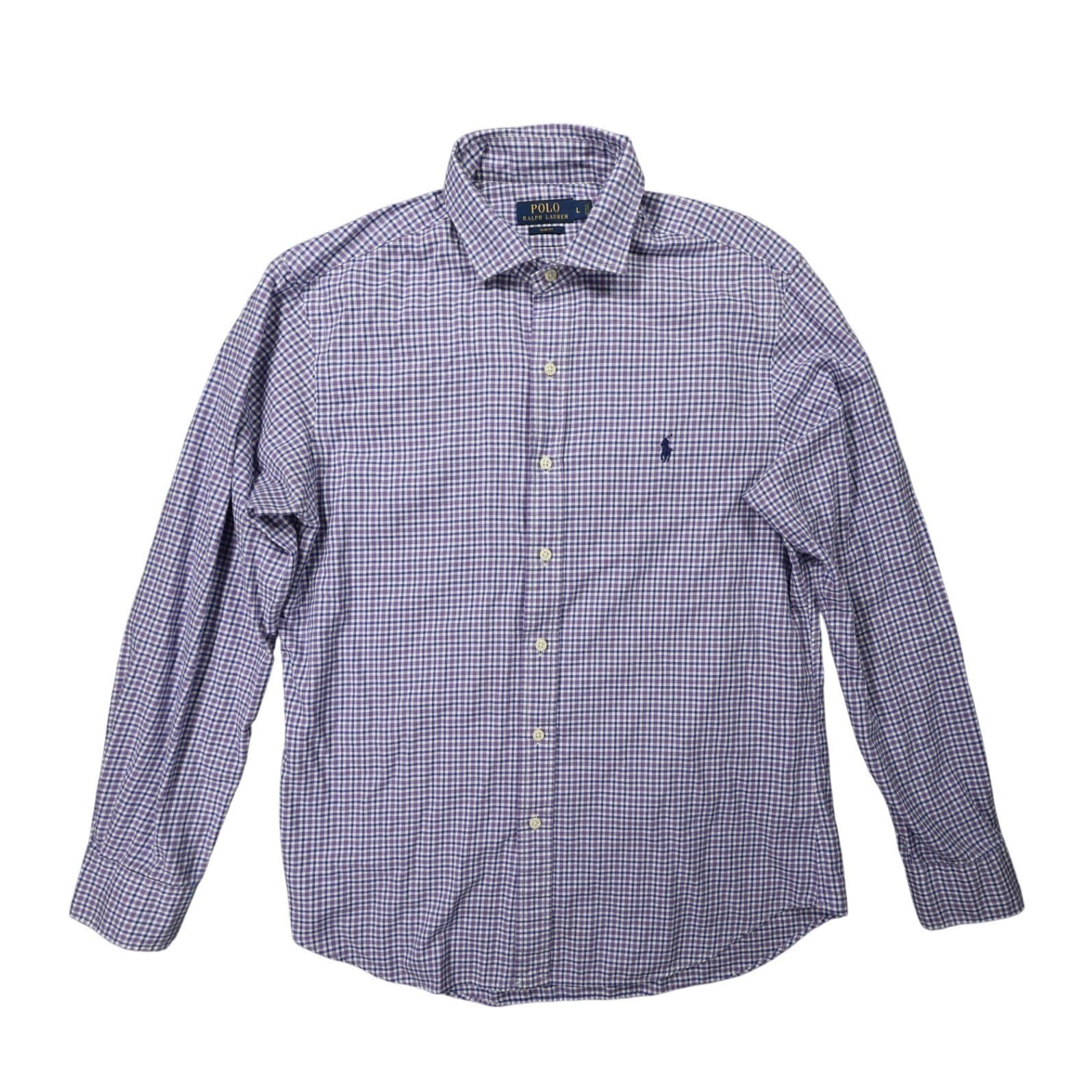 Polo Ralph Lauren Button Up Shirt Mens L Purple Excellent Slim Fit Plaid 1398