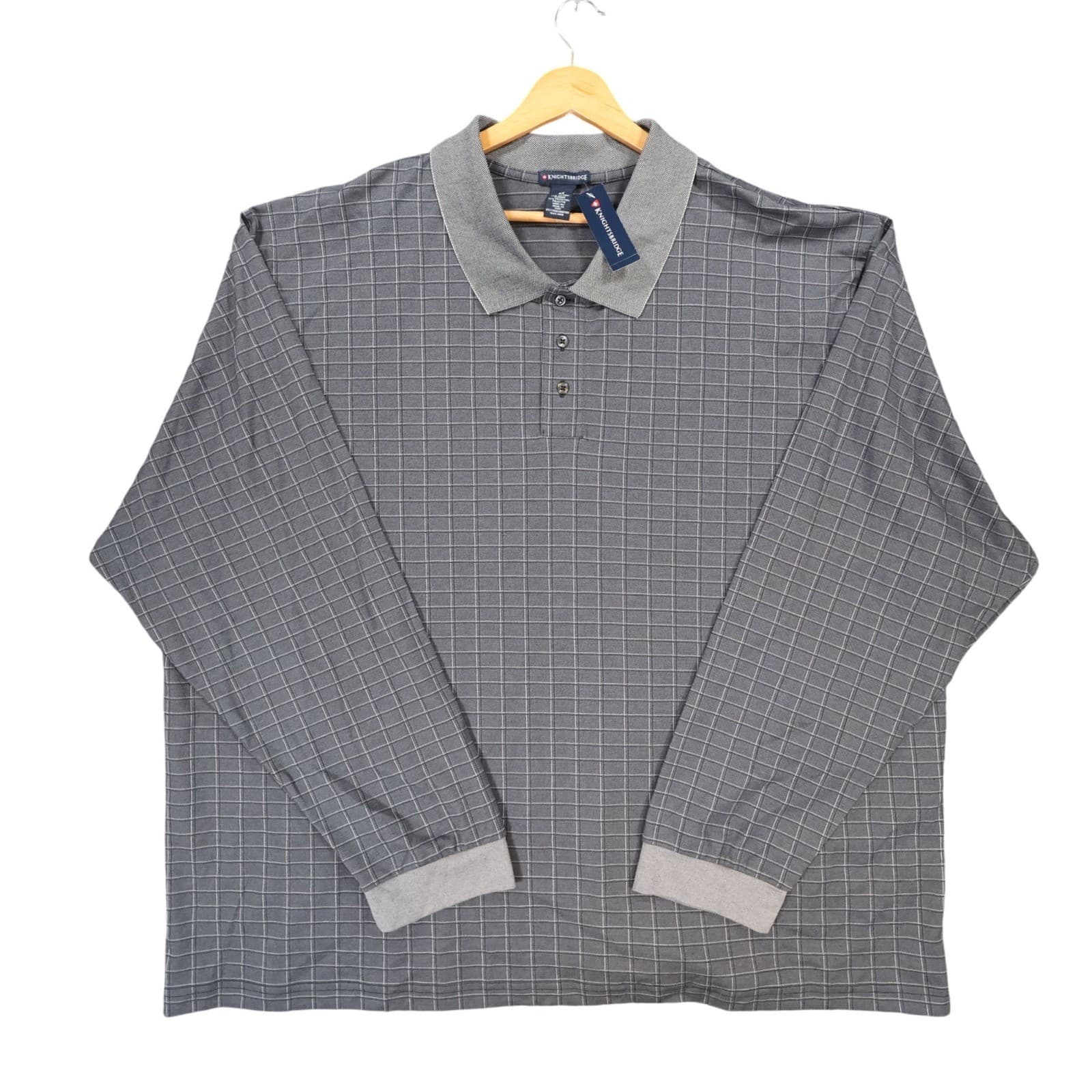 Knightsbridge Polo Shirt Mens 4X Gray Cotton Blend Grid Long Sleeve Casual NWT
