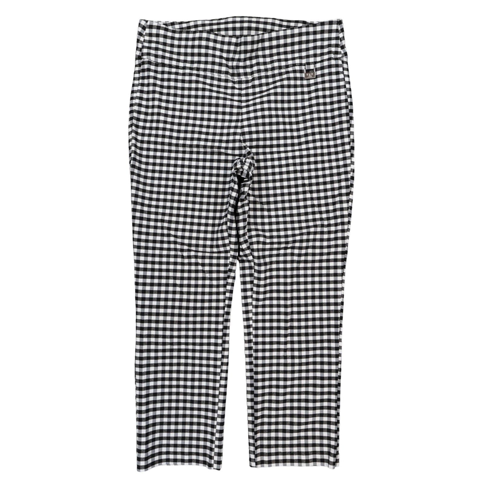 Rafaella Pants Womens 6 Black White Viscose Blend Slim Leg Gingham Checkered