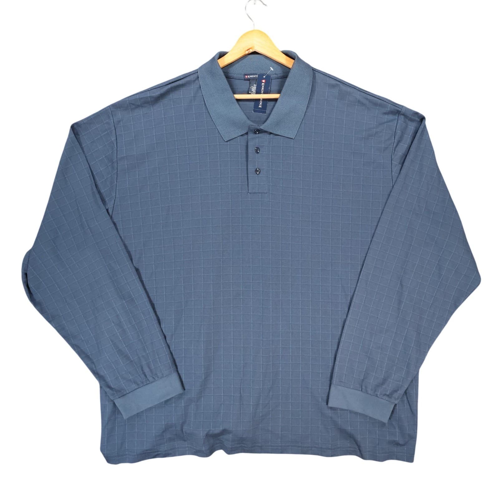 Knightsbridge Polo Mens 4X Blue New Long Sleeve Grid Pattern