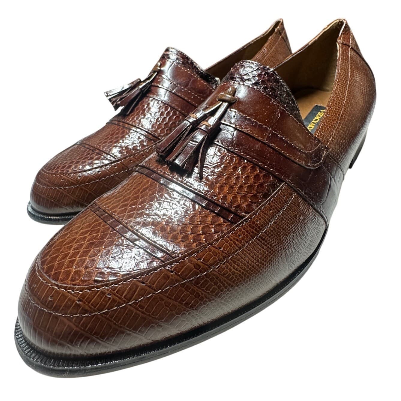 Stacy Adams Alevia Tassel Loafers Mens 13 Cognac NWT Genuine Snake Leather Shoes