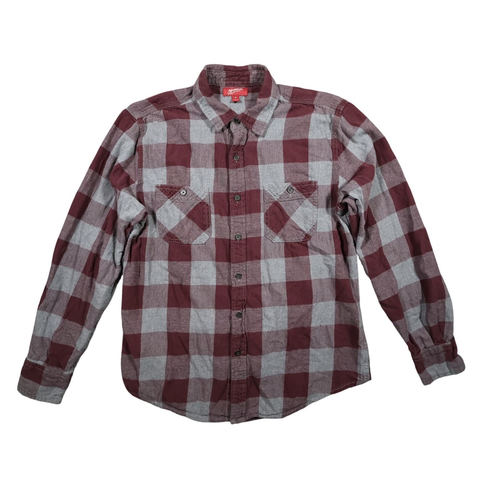 Arizona Jean Co Flannel Shirt Mens M Maroon Excellent Plaid Long Sleeve Cotton