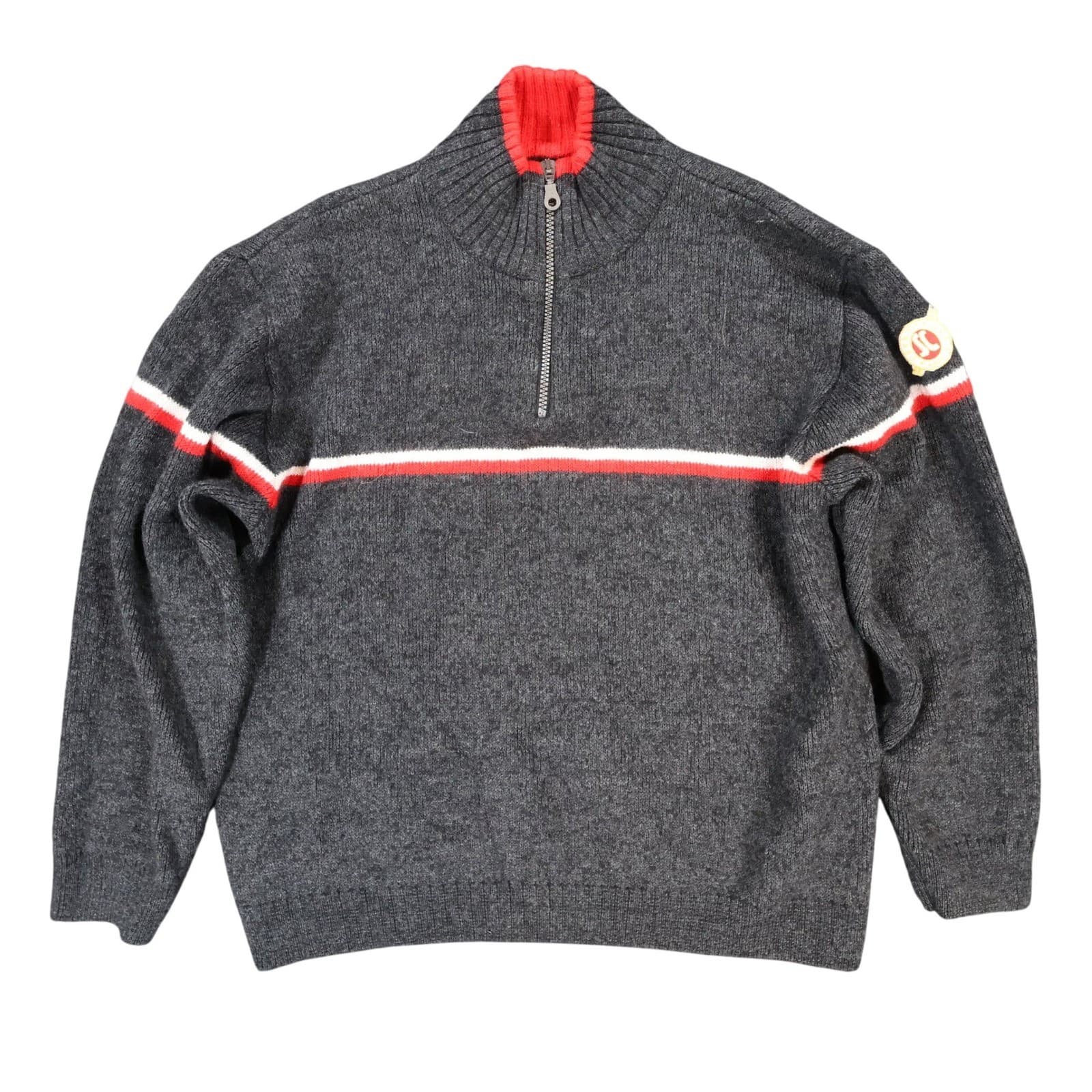 s.Cool Sports Quarter Zip Sweater Mens L Charcoal Excellent Striped Merino Wool