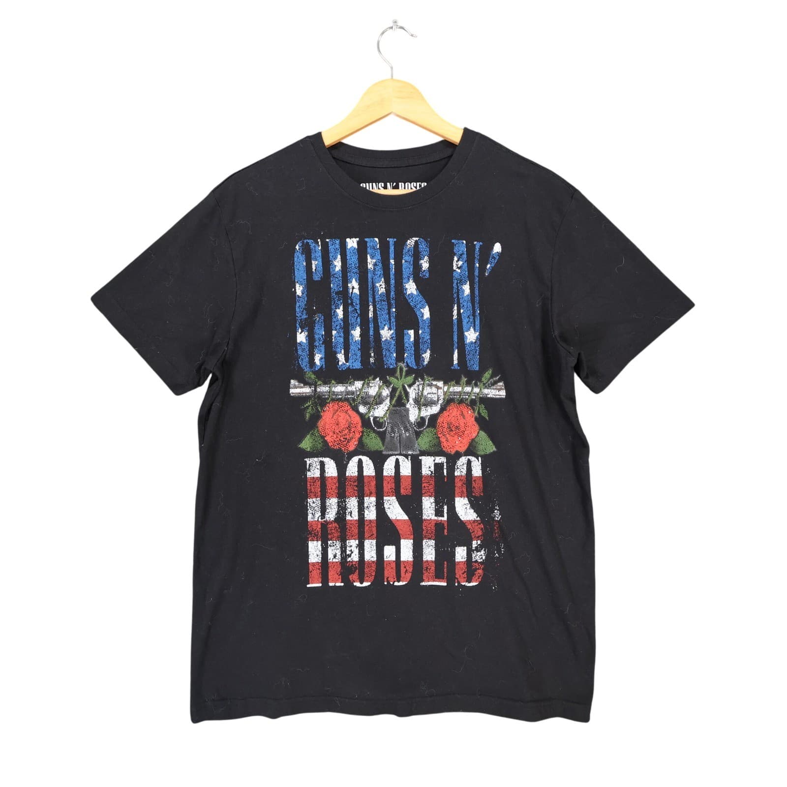Guns N Roses Graphic Tee Mens Large Black Excellent Patriotic Stars Stripes