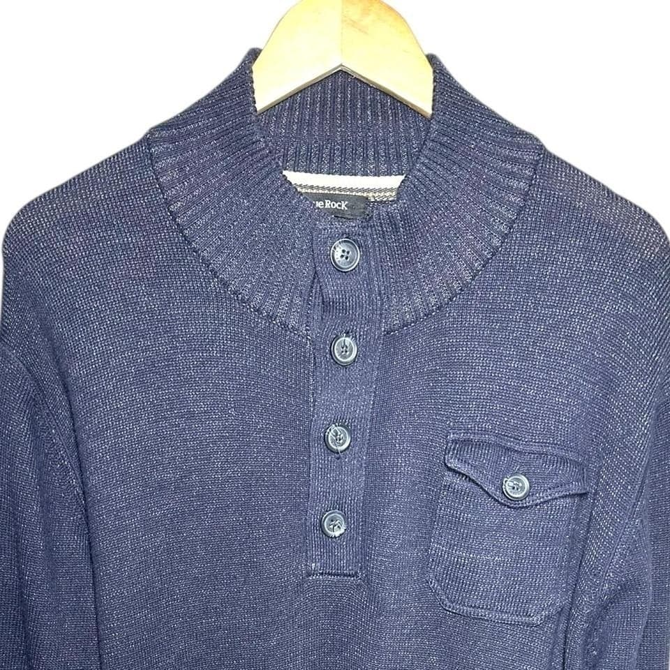 True Rock Henley Sweater Mens XL Navy Blue Excellent Mock Neck Button Pocket