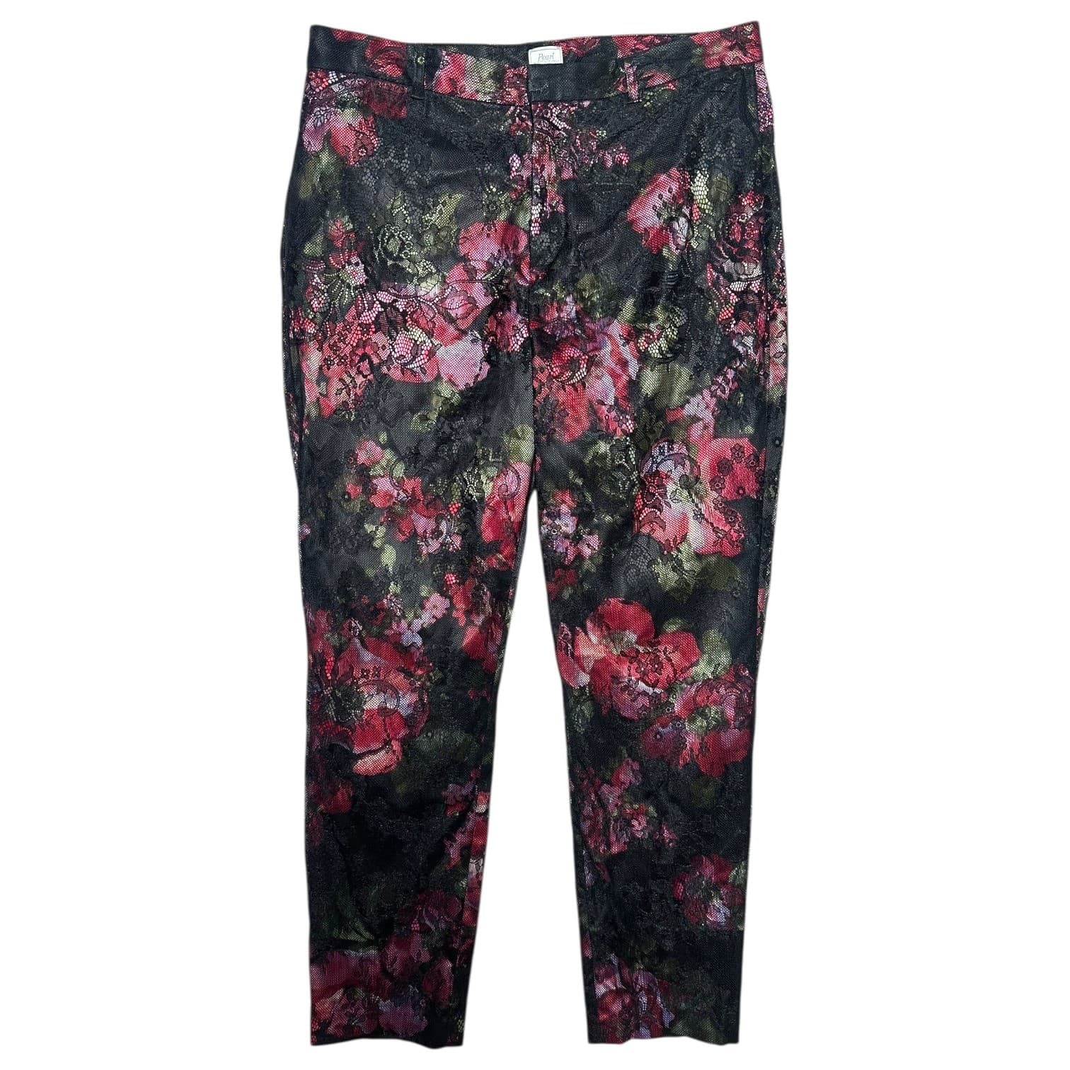 Pearl Georgina Chapman Black Floral Lace Overlay Trouser Pants Size 8