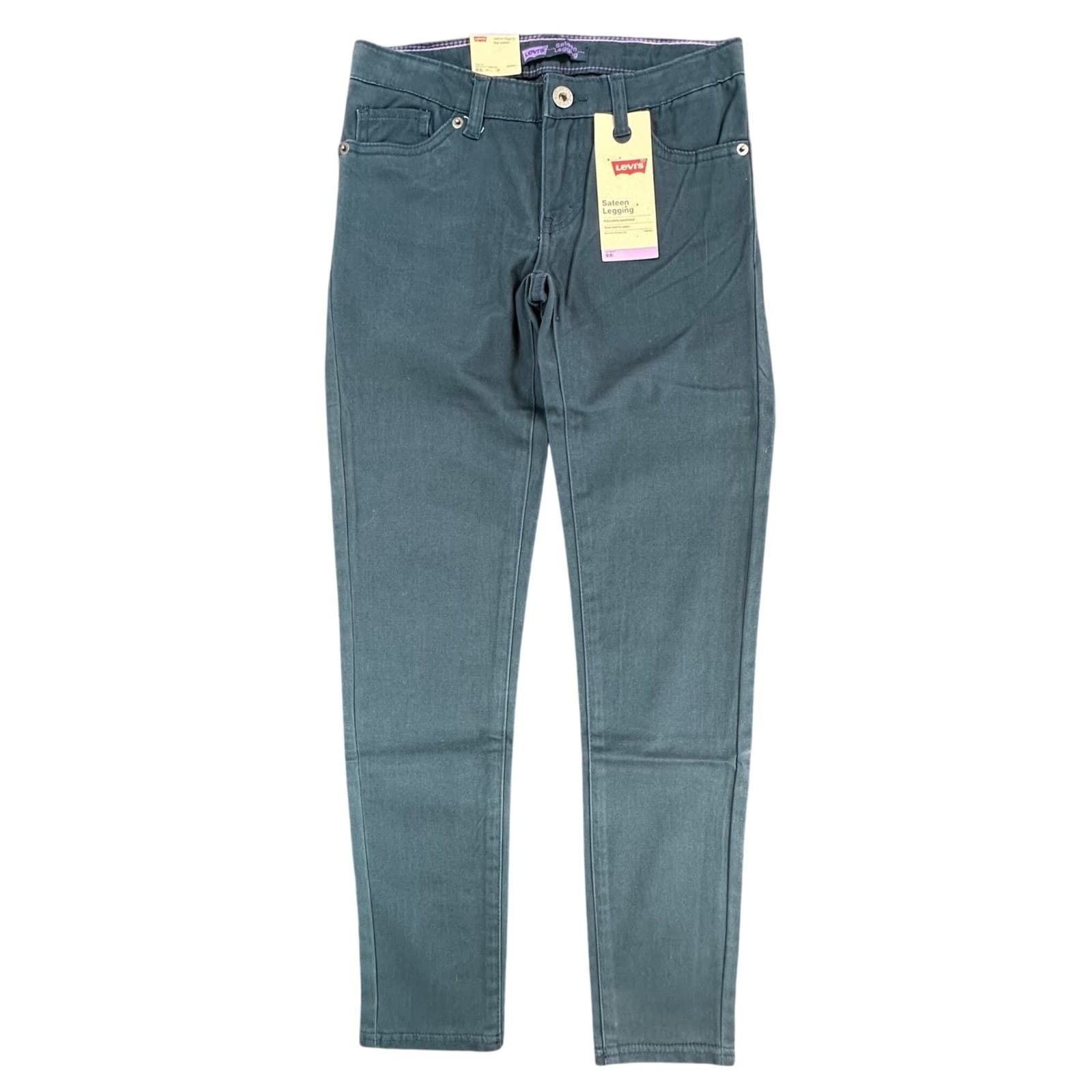 Levi's Sateen Legging Girls 10 Teal Cotton Stretch Adjustable Waist Skinny Pants