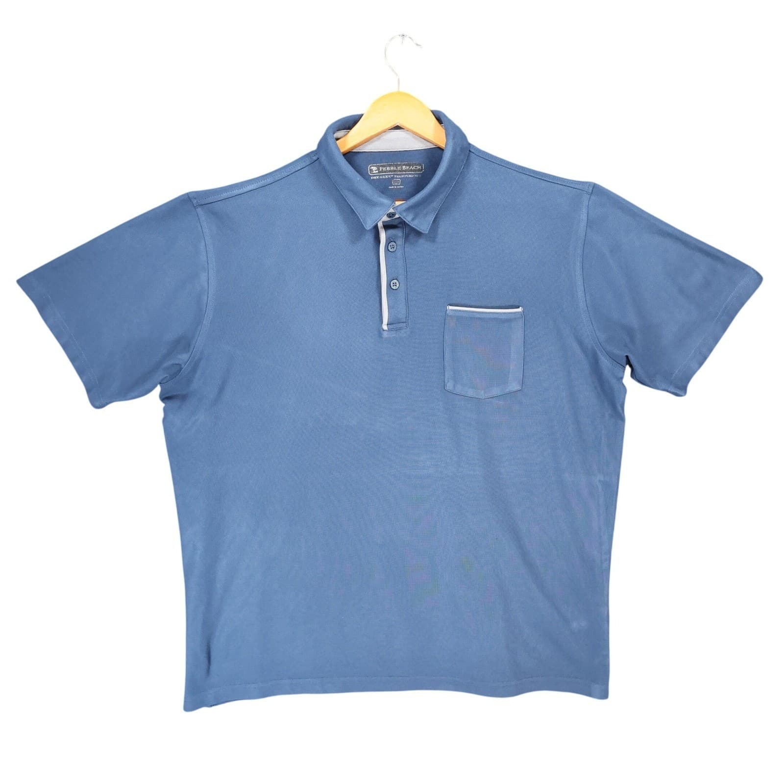 Pebble Beach Polo Shirt Mens XL Blue Polyester Dry-Luxe Performance Golf Top