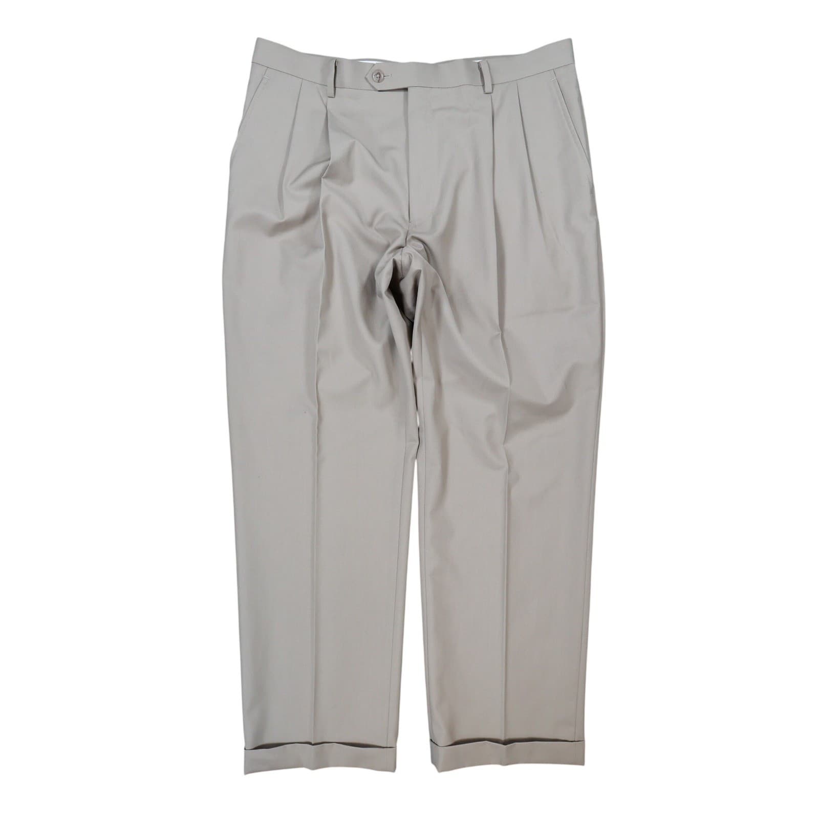 Daniel Cremieux Dress Pants Mens 38x30 Beige Poly Rayon Pleated Cuffed Trousers