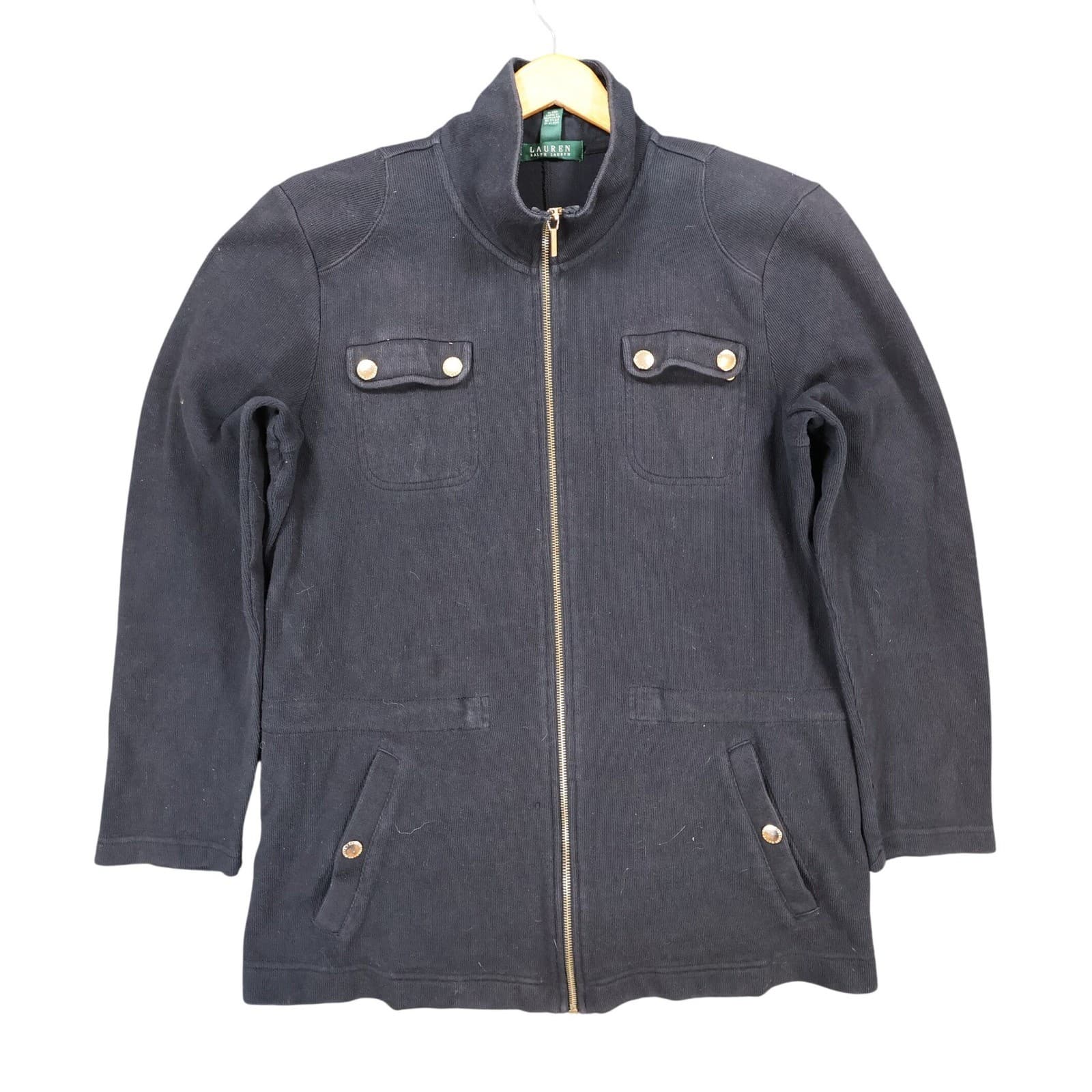 Lauren Ralph Lauren Jacket Womens XL Black Cotton Full Zip Utility Field Coat