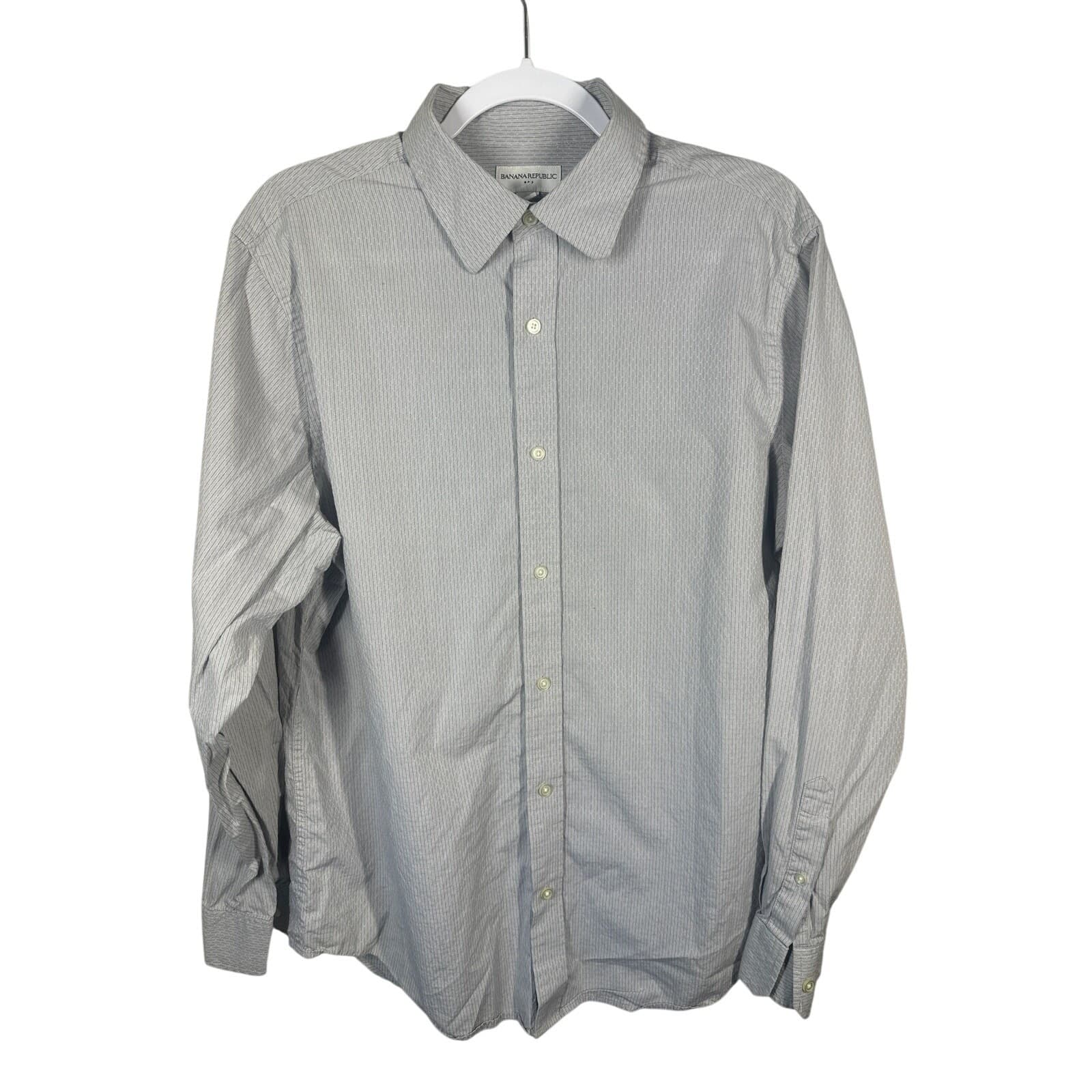 Banana Republic Button Down Mens Large Grey Excellent Micro Stripe Dobby Shirt
