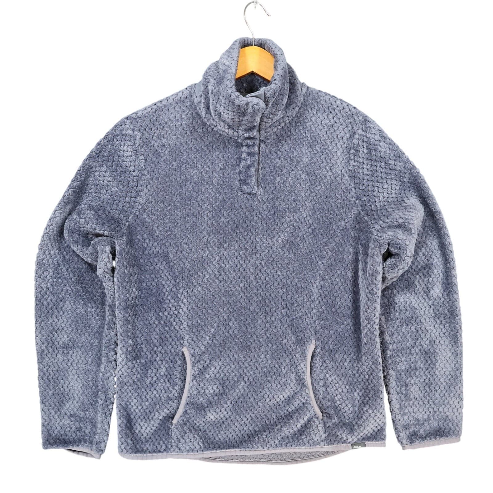Eddie Bauer Fleece Pullover Womens Small Blue Polyester Snap Neck Honeycomb Cozy