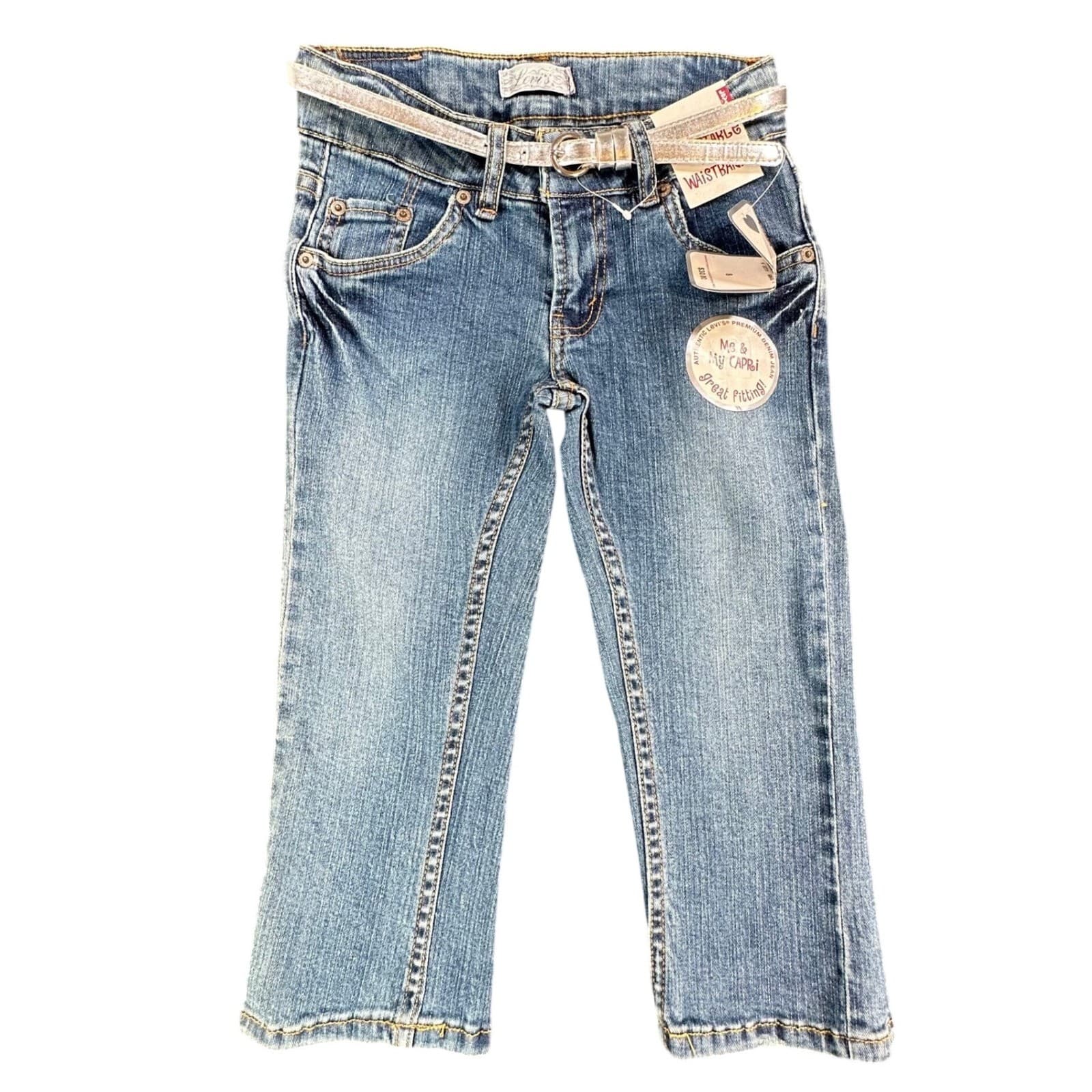 Levi's Capri Jeans Girls Size 8 Blue Denim Ramie Blend Y2K New With Tags Belt