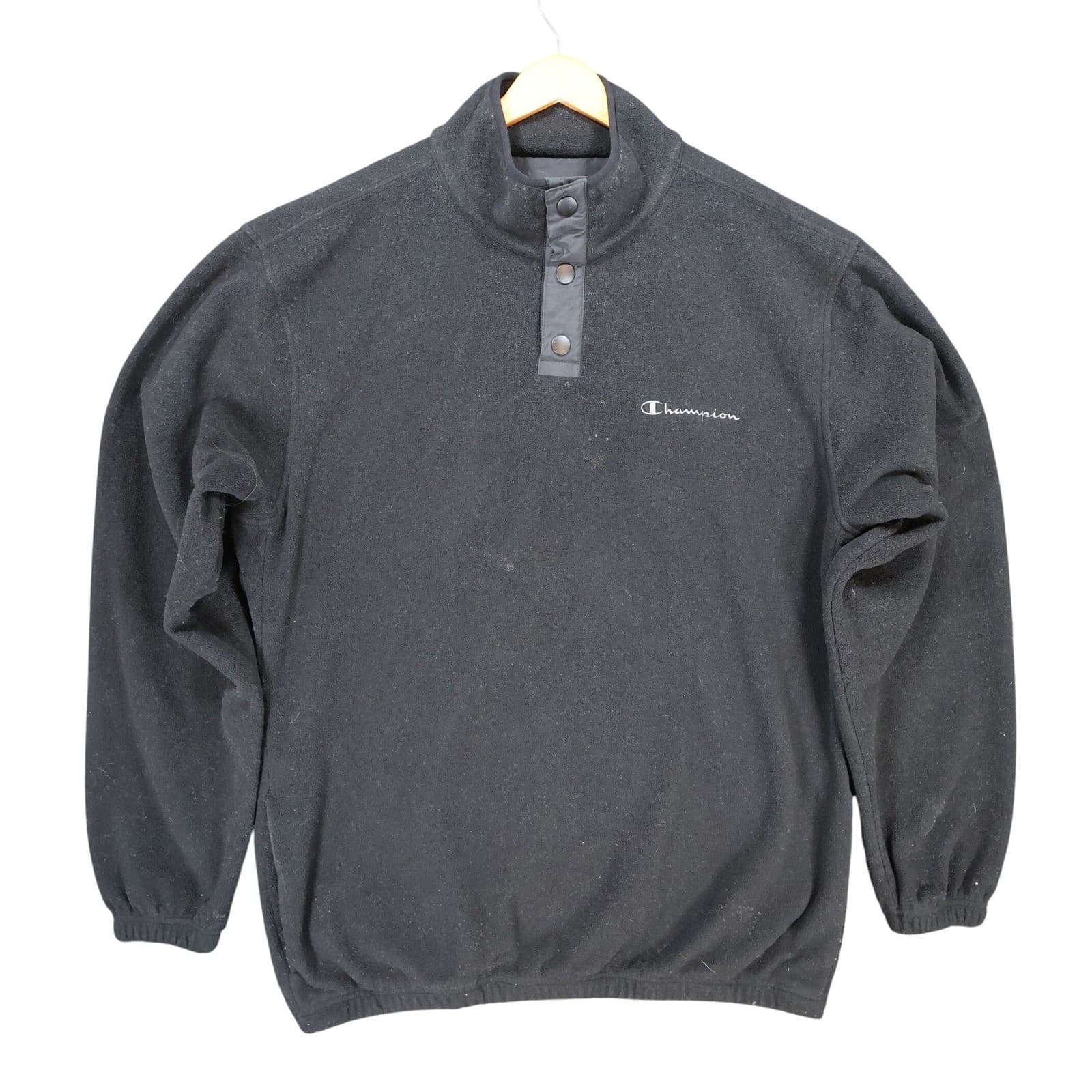Champion Fleece Pullover Mens XLT Black Polyester Snap Neck Athletic Sweatshirt