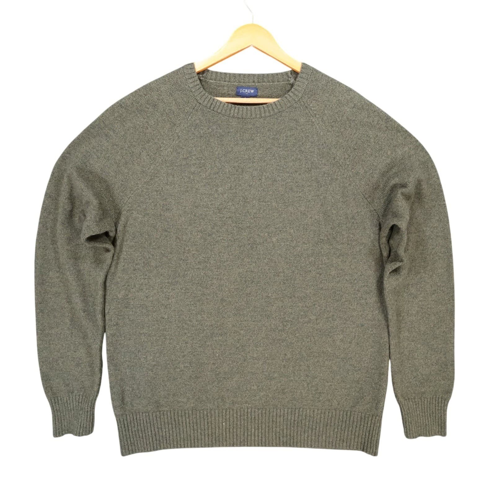J.Crew Sweater Mens Large Green Lambs Wool Blend Raglan Crewneck Knit Classic