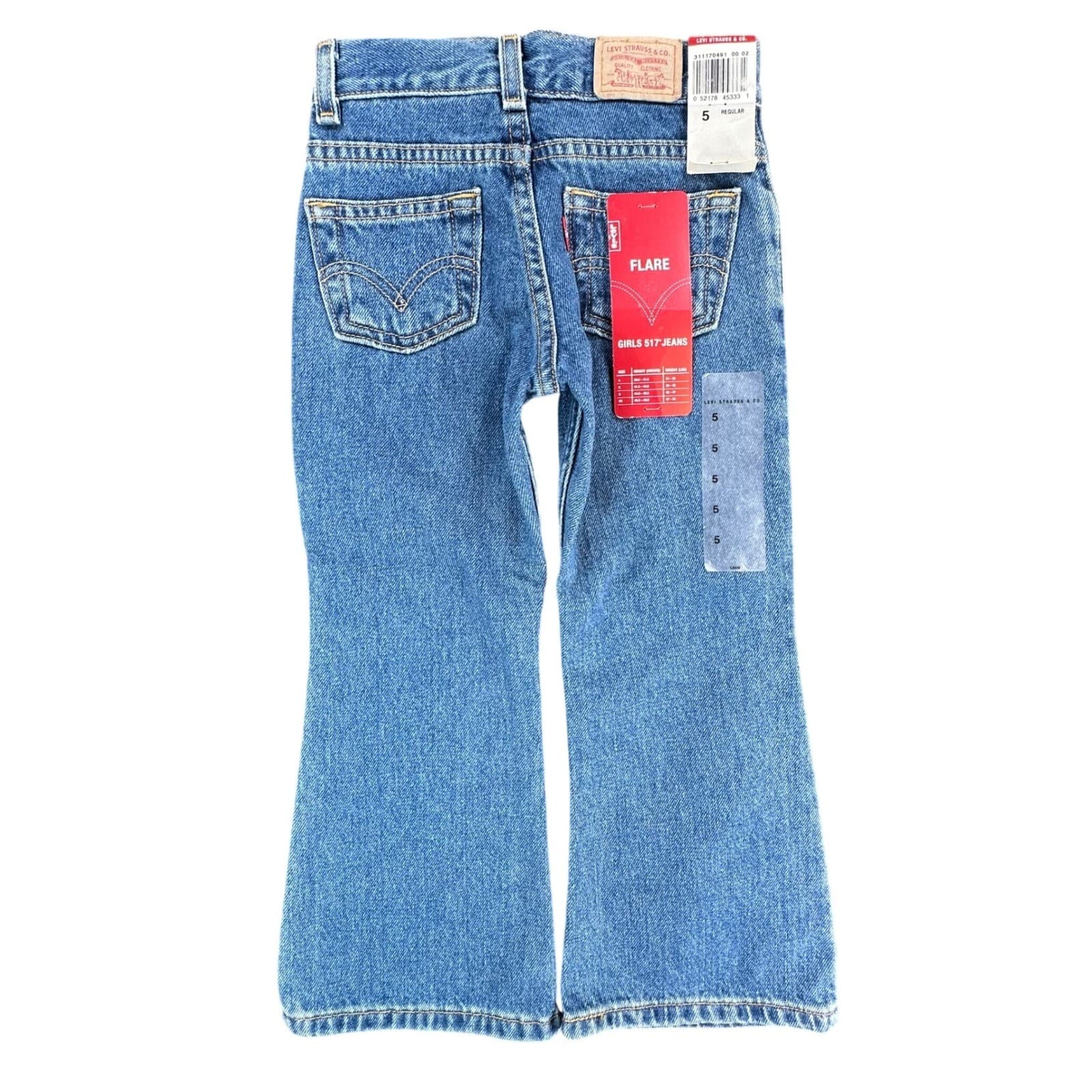 Levi's 517 Flare Jeans Girls Size 5 Blue 100% Cotton Regular Fit Y2K Vintage