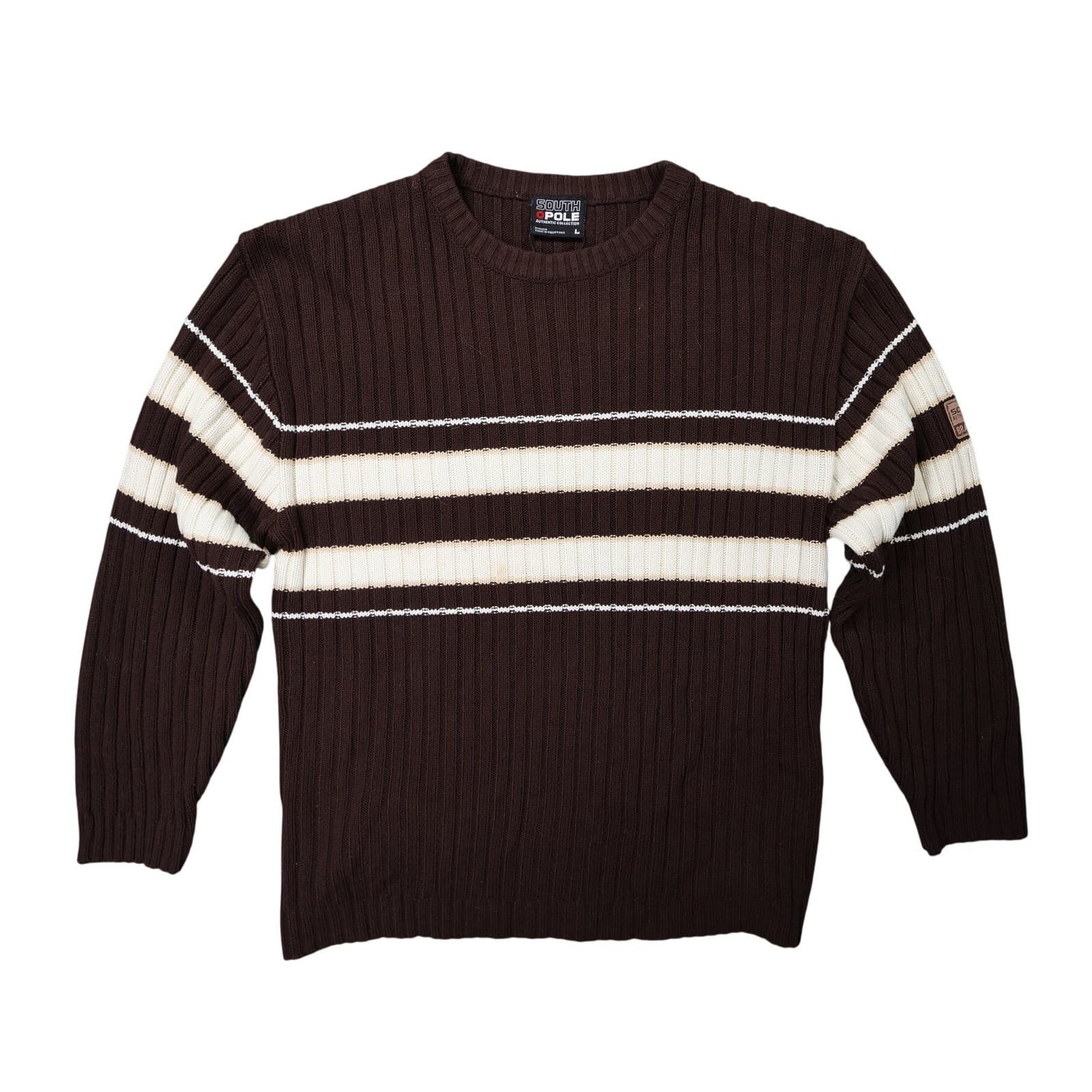 Southpole Ribbed Knit Sweater Mens Large Brown Excellent Striped Y2K Streetwear