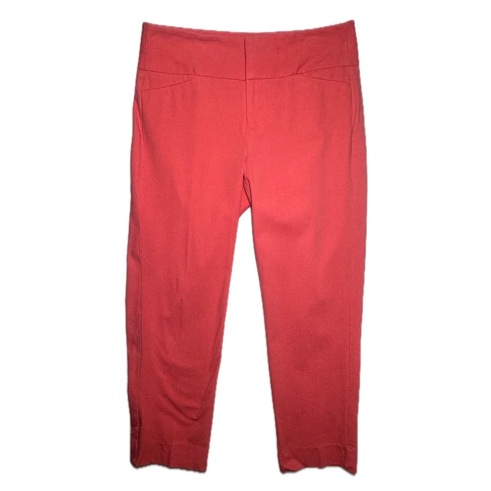 ELLE Women Coral Cropped Pants Size 6 Flat Front Stretch Slim Fit