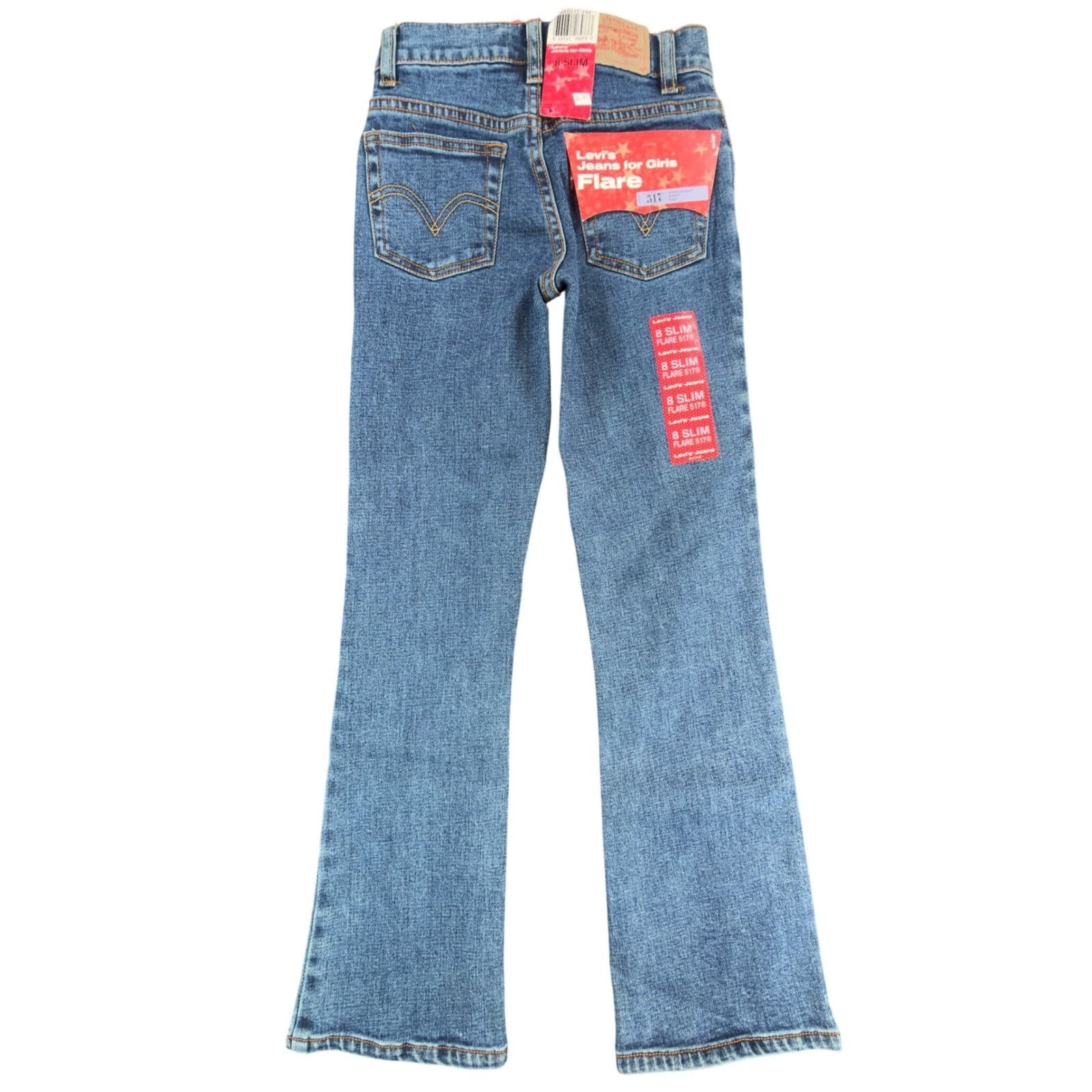 Levi's 517 Flare Jeans Girls 8 Slim Blue Denim Vintage Y2K Low Rise Stretch NOS