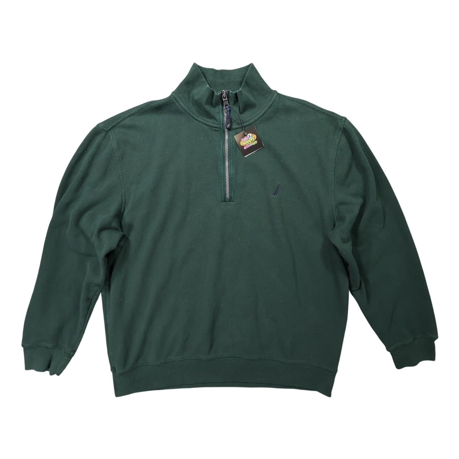 Nautica Quarter Zip Pullover Mens XL Green Excellent Fleece Long Sleeve Solid
