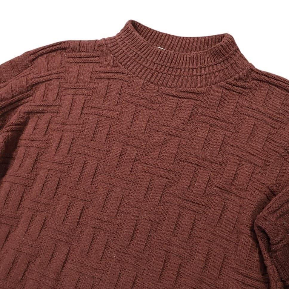 Basic Editions Sweater Mens Large Brown Excellent Vintage Basketweave Mock Neck
