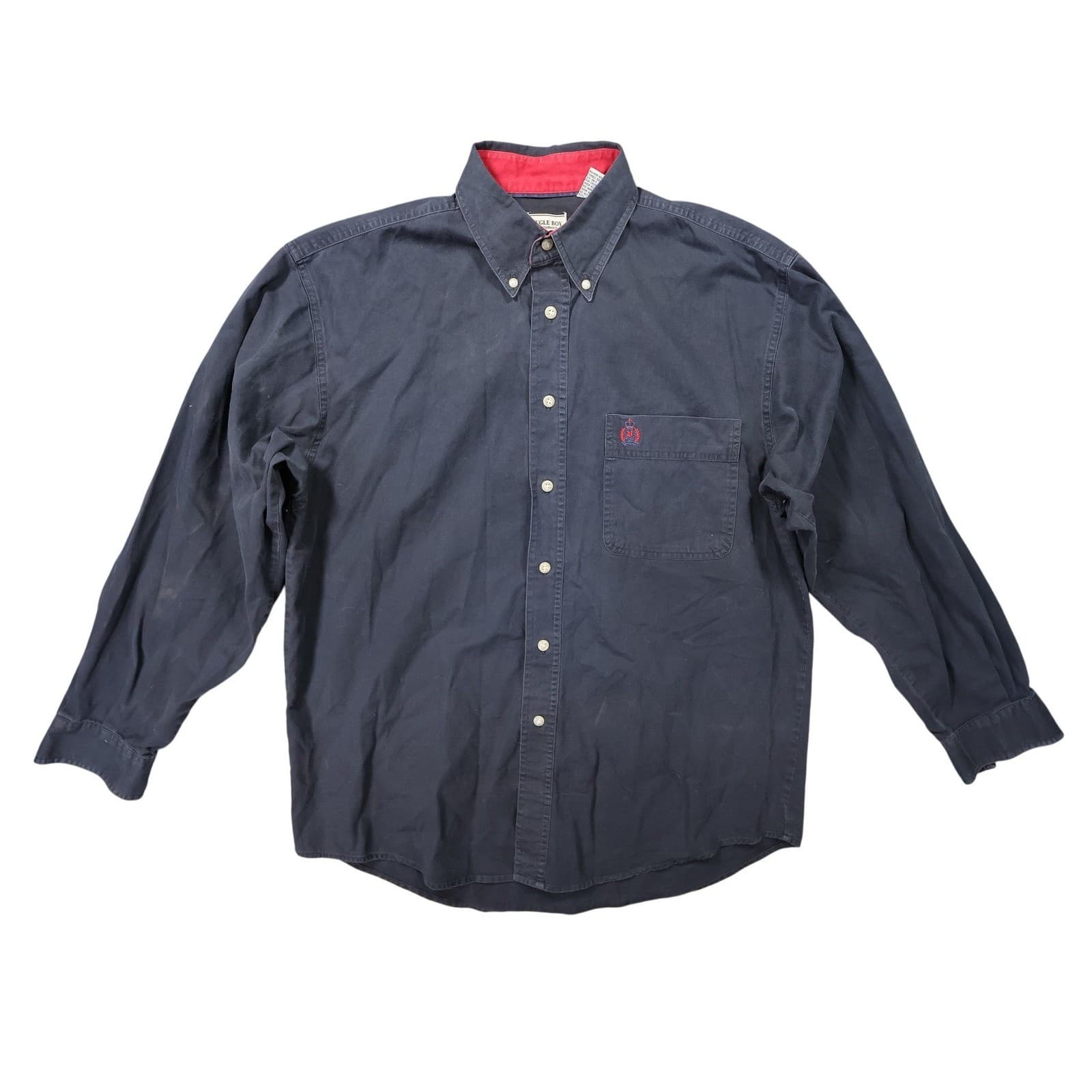 Bugle Boy Button Down Shirt Mens XL Navy Blue Excellent Vintage Long Sleeve