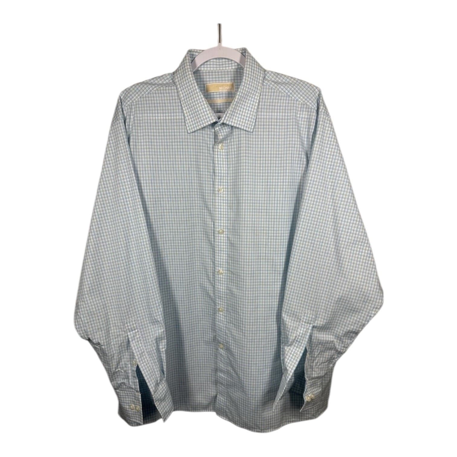 Michael Kors Mens Blue Plaid Dress Shirt Size XXL