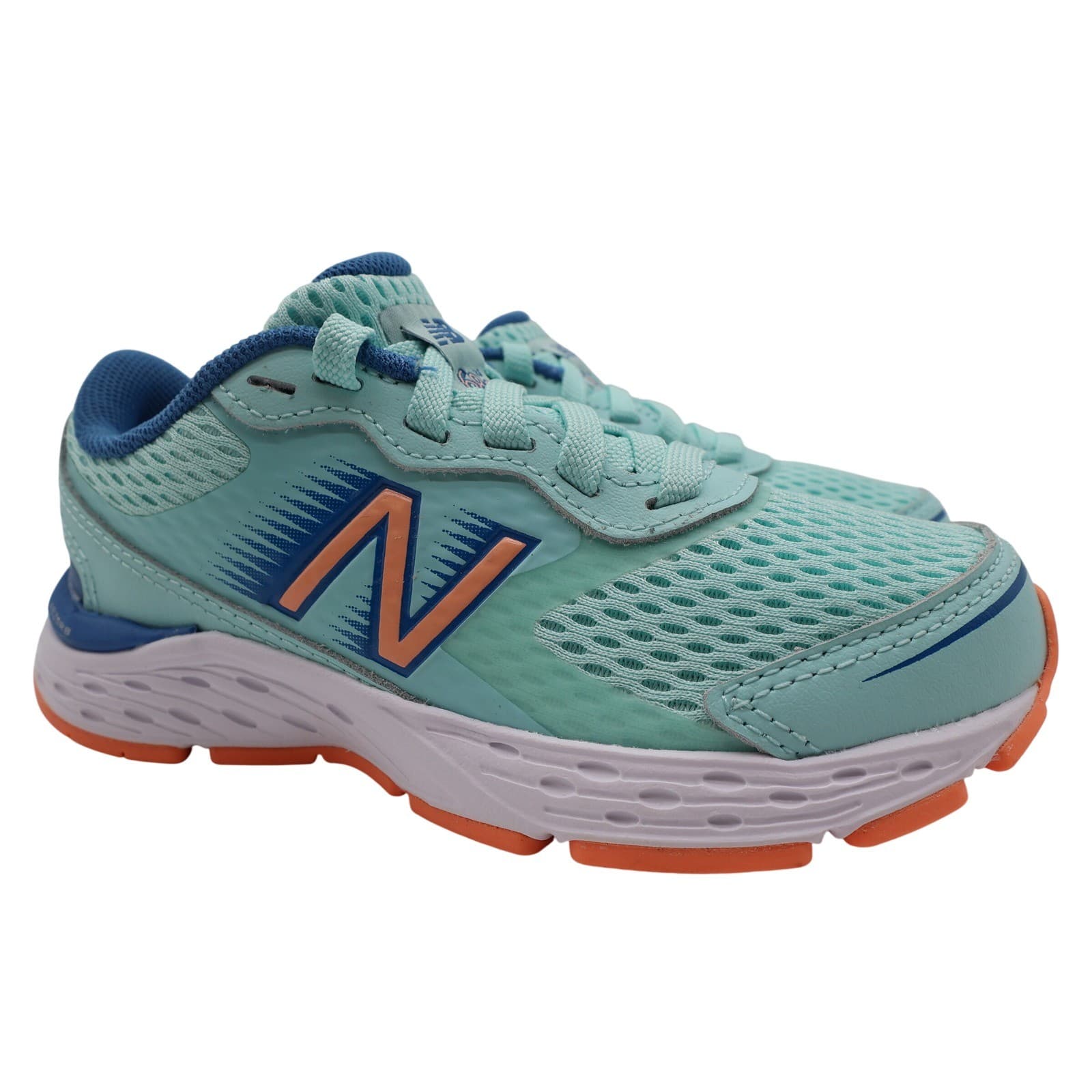 New Balance 680v6 Running Shoes Kids Size 11 Teal Orange Synthetic Mesh Athletic