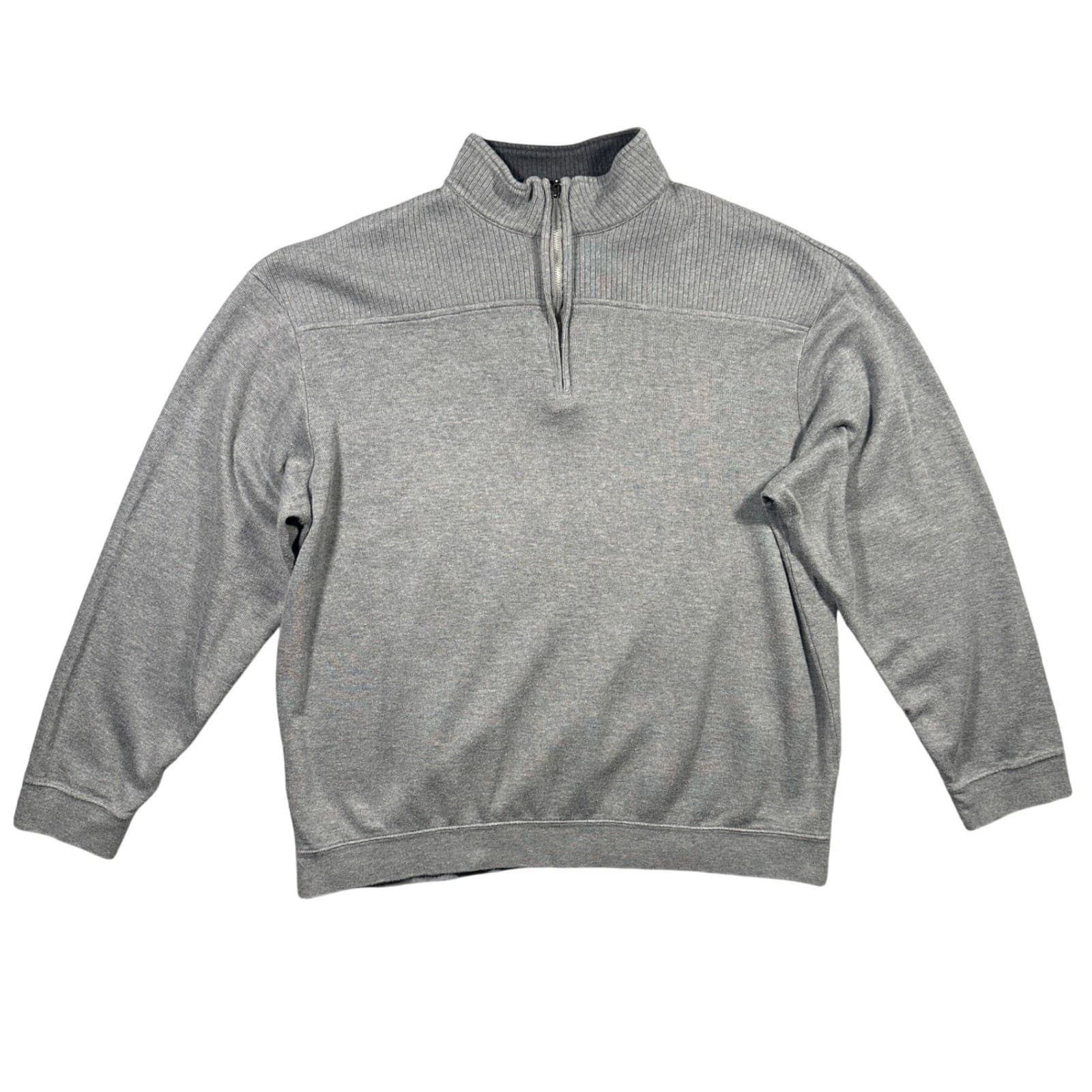Roundtree & Yorke Quarter Zip Pullover Mens XL Gray Pima Cotton Sweater
