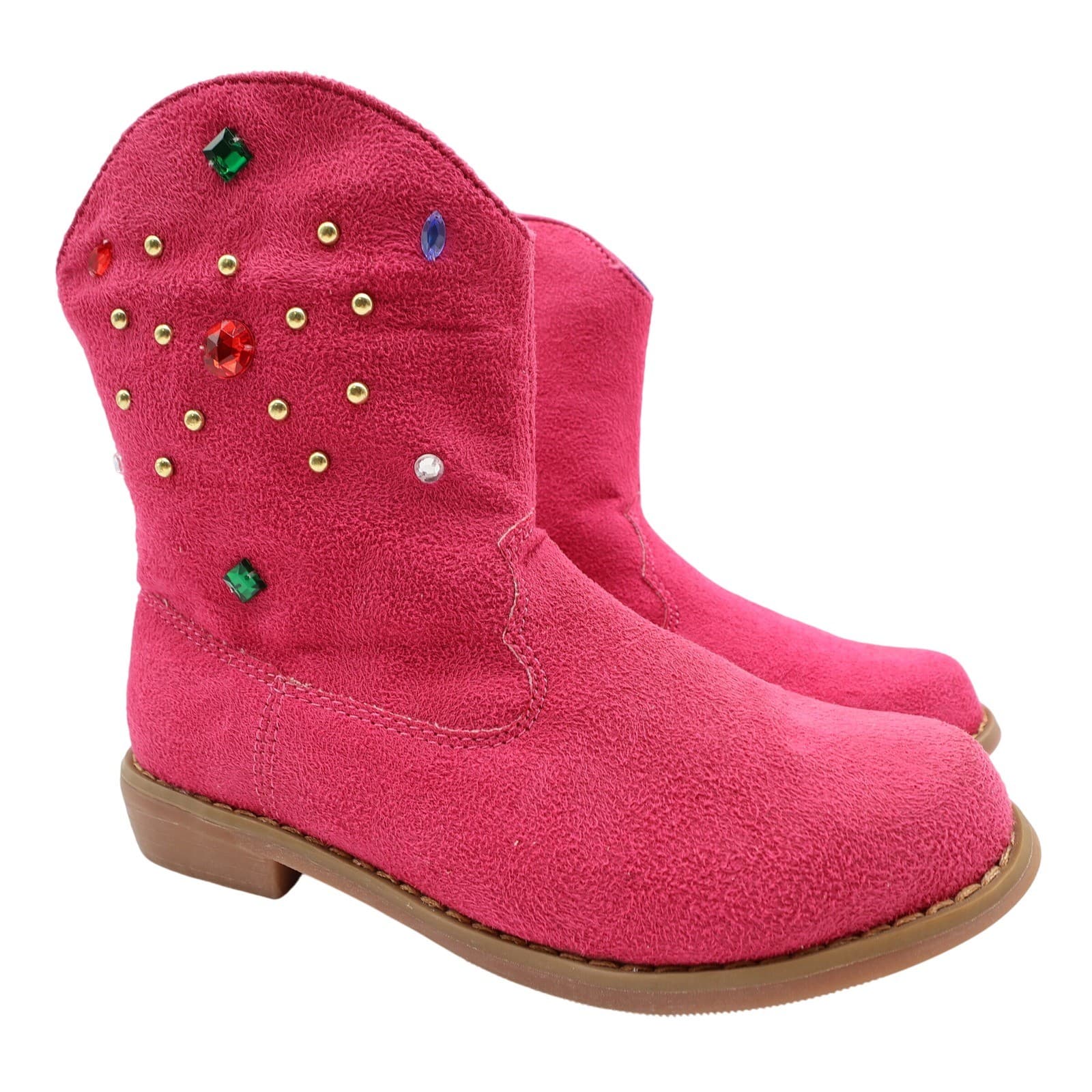 L'Amour Western Boots Girls Size 13 Fuchsia Textile Jeweled Studded Cowboy V8400